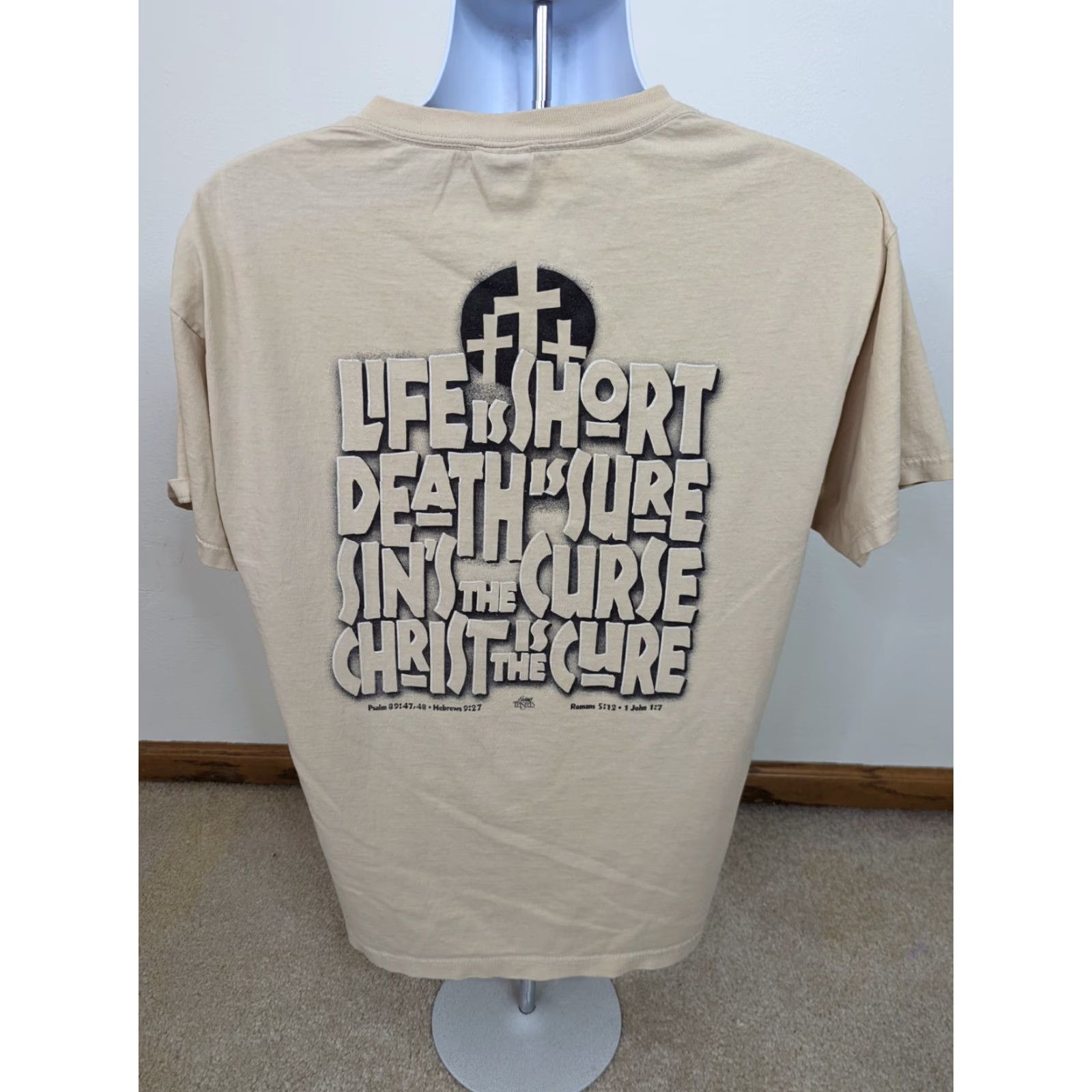 Vintage VINTAGE Christ Is The Cure T-Shirt Mens L Beige 100% Cotton Short Sleeve Crew Neck Graphic Tee Religion Jesus Size US L / EU 52-54 / 3 - 2 Thumbnail
