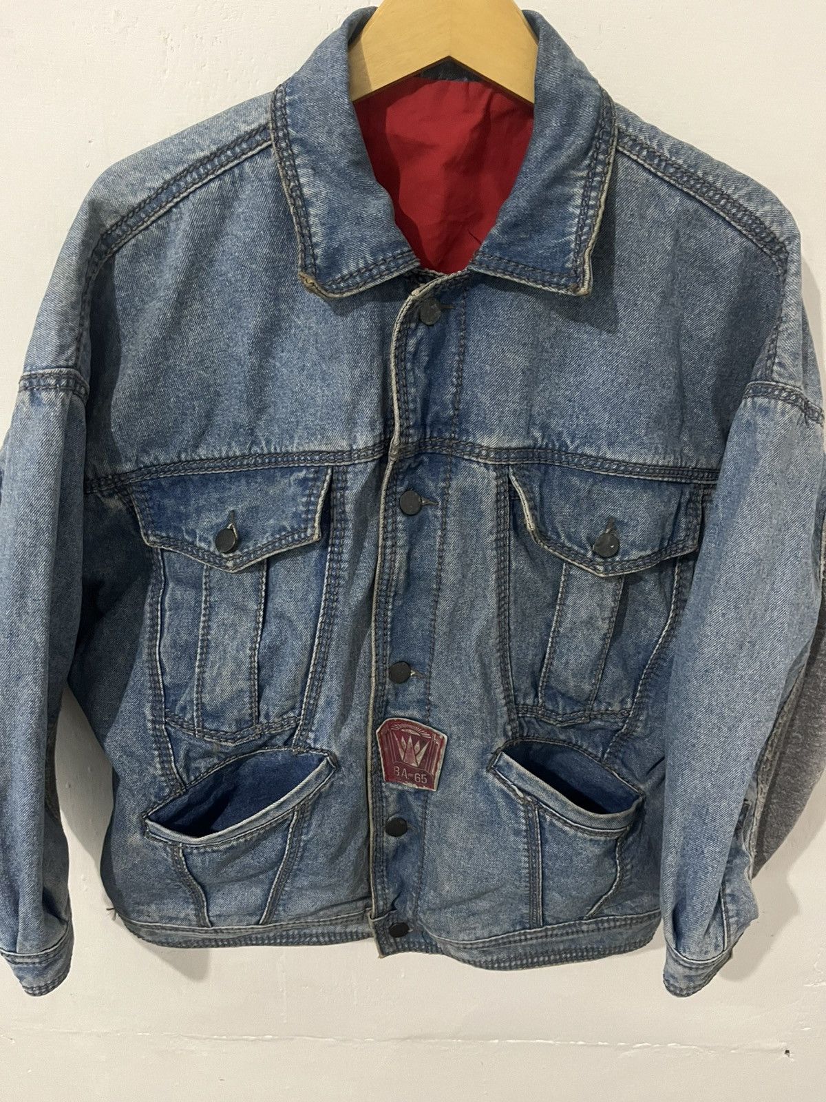 5351 POUR LES HOMMES Two-Tone Indigo Denim Jacket Gray Sleeve Panels & Red Lining Size US L / EU 52-54 / 3 - 10 Thumbnail