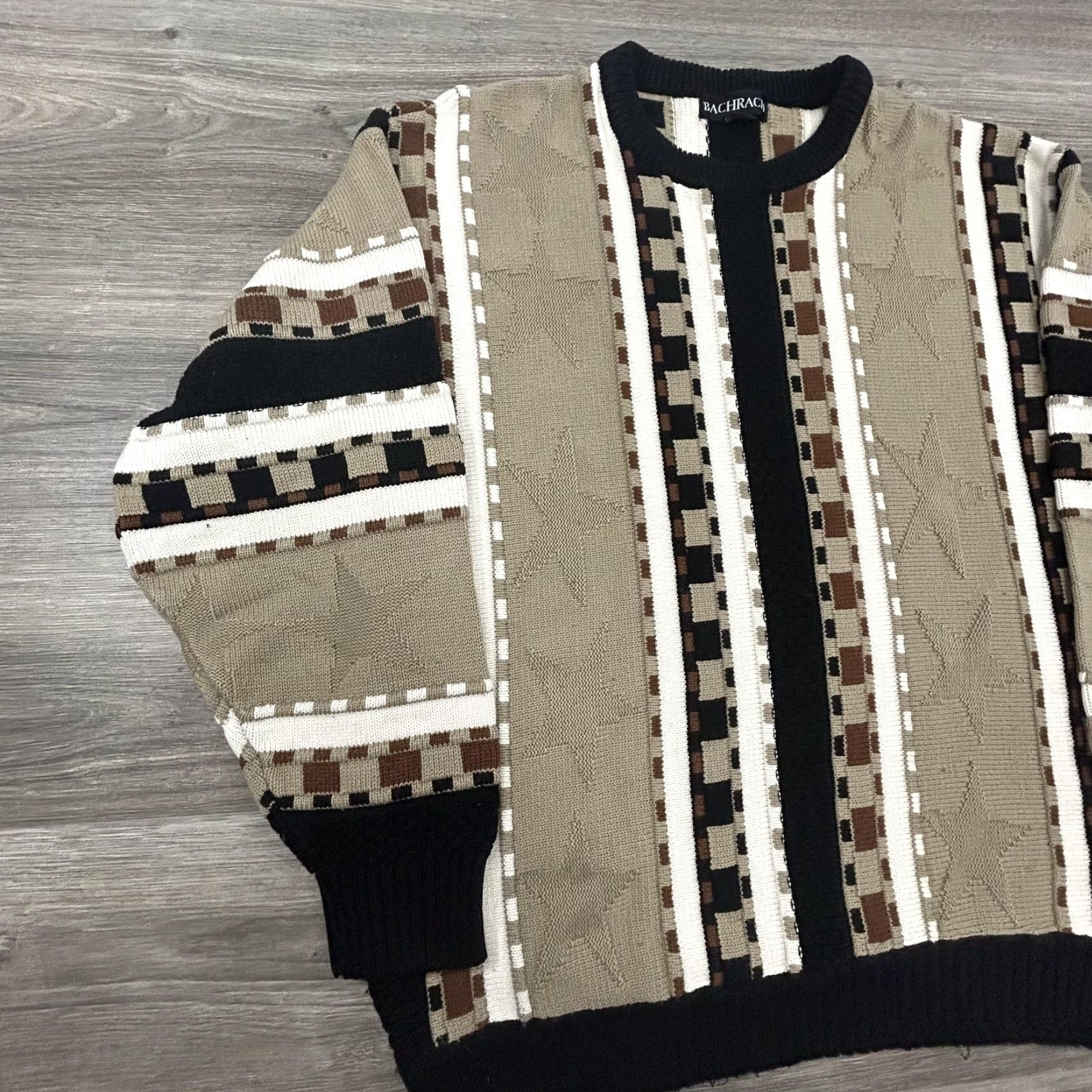 Coogi VINTAGE Bachrach Knit Sweater Mens XL Crewneck 3D Geometric Stripe Beige 90s Mens Size US XL / EU 56 / 4 - 4 Thumbnail