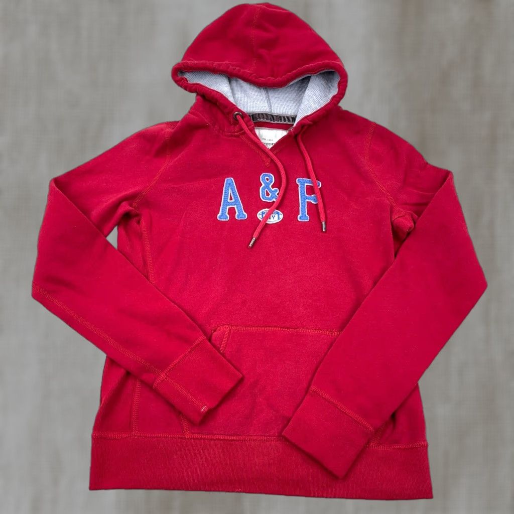Abercrombie & Fitch Vintage Abercrombie & Fitch Hoodie Women L Red Sweatshirt Logo Pullover Crew Neck Long Sleeve Fleece Cotton Blend Polyester Easy Care Size L / US 10 / IT 46 - 1 Thumbnail