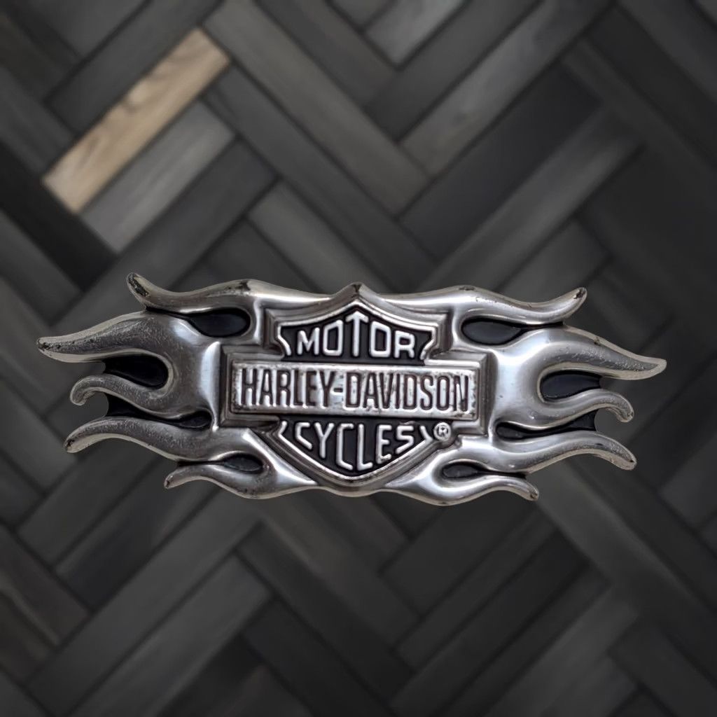 Harley Davidson VINTAGE Harley-Davidson belt buckle FLAMES chrome metal western men Size ONE SIZE - 1 Thumbnail