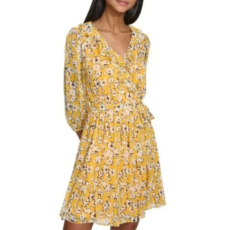Karl Lagerfeld Karl Lagerfeld Paris Chiffon Floral Print V-Neck Mini Dress Size M / US 6-8 / IT 42-44 - 5 Thumbnail