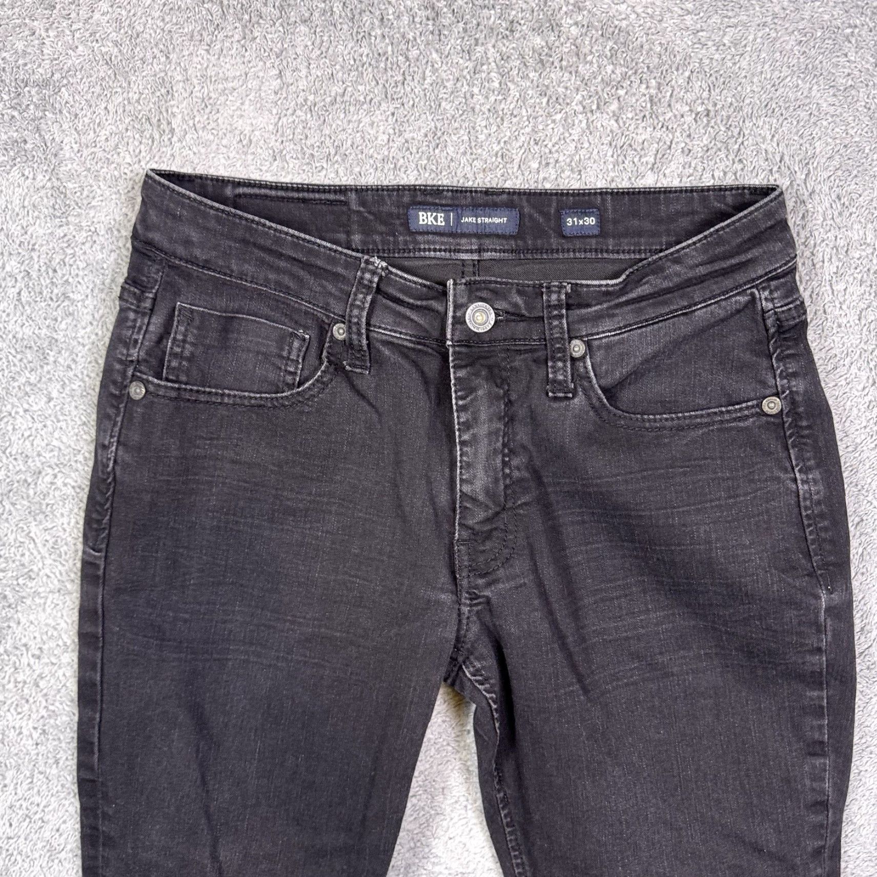 BKE BKE Jake Jeans Men 31x30 Straight Dark Whisker Cowboy Stretch Black Denim Grunge Size US 31 - 3 Thumbnail