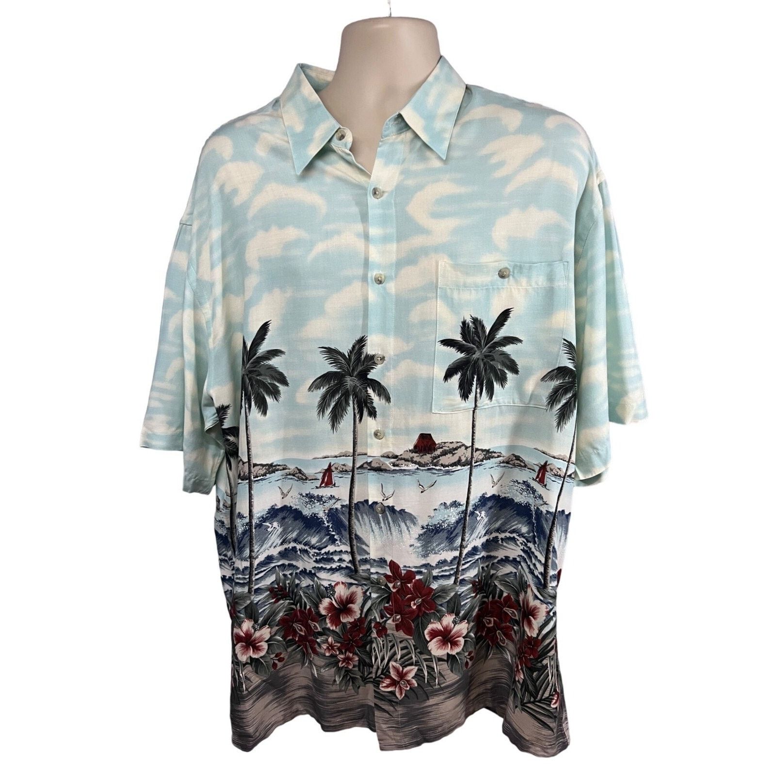 Vintage Vintage Blue Floral Hawaiian Button Up Shirt XL Pocket Size US XL / EU 56 / 4 - 1 Thumbnail