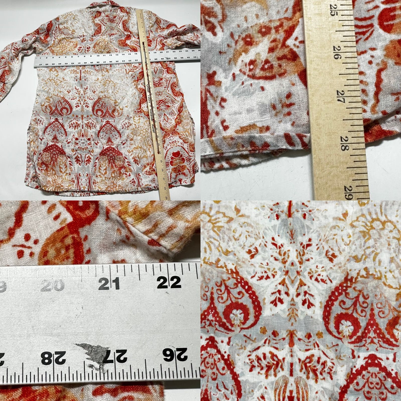 Vintage Chicos Tunic 100% Linen Blouse Orange Paisley Lagenlook Artsy Bohemian Linen Top Womens 12 Long Sleeve Casual Dressy Vintage? Size XL / US 12-14 / IT 48-50 - 8 Thumbnail