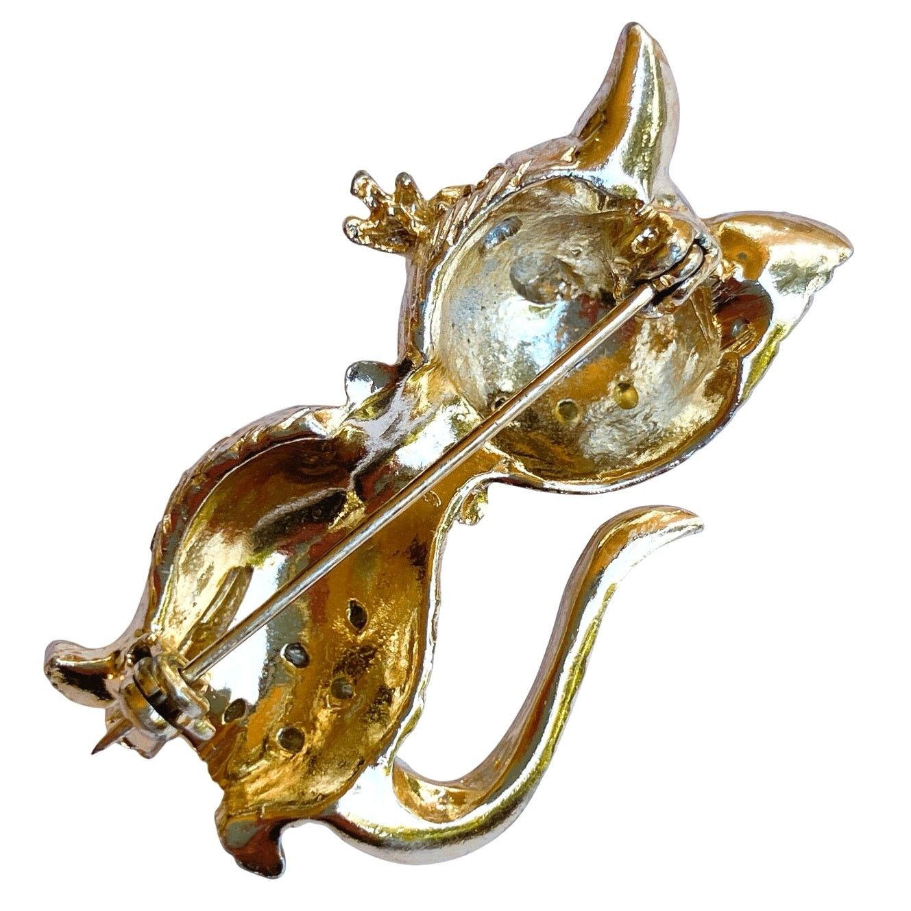 Vintage Vintage Mid Century Cat Brooch AB Rhinestones Kitschy Size ONE SIZE - 8 Thumbnail