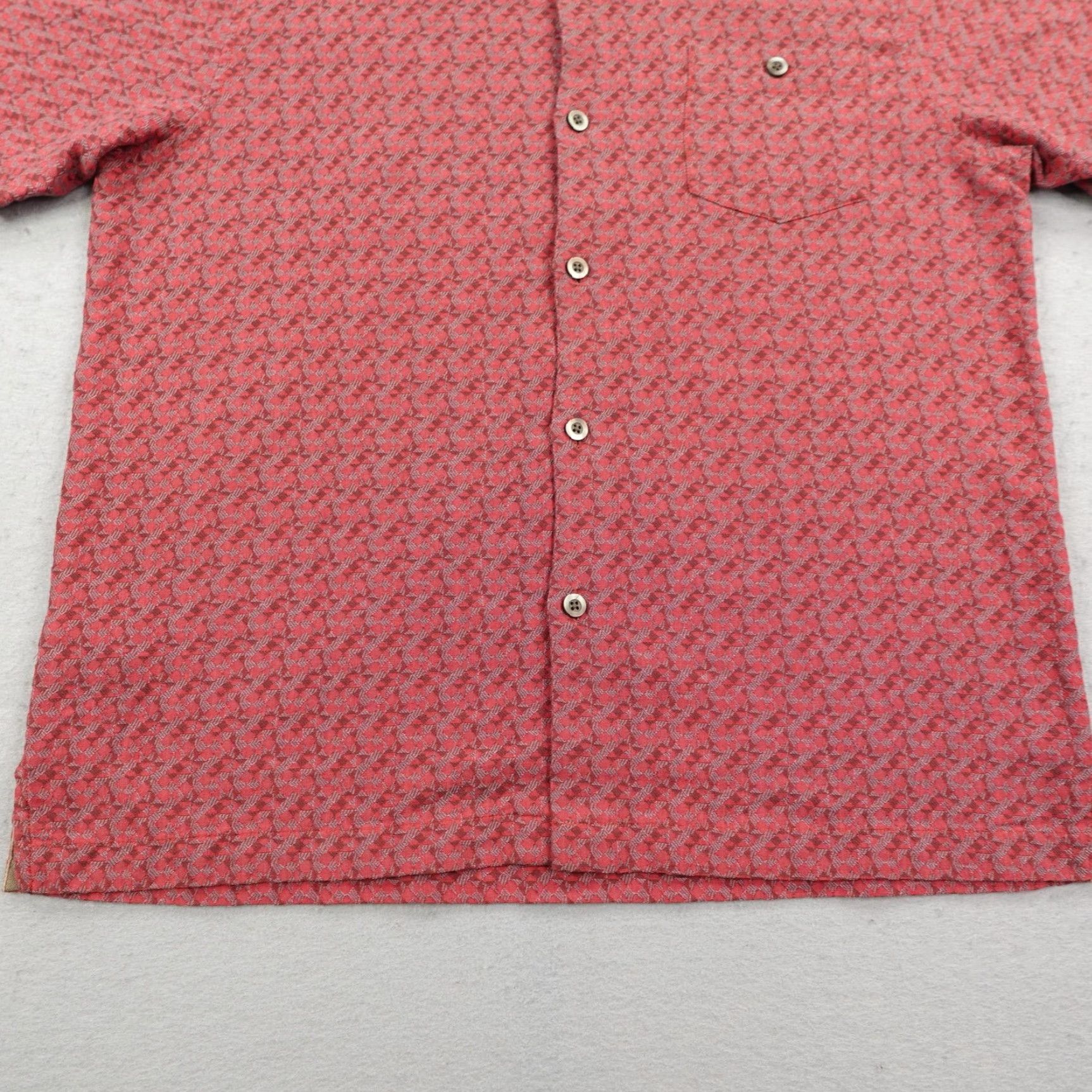 Tommy Bahama Tommy Bahama Shirt Mens Large Red Abstract Silk Blend Hawaiian Aloha Camp Button-Up Short Sleeve Geometric Beach Mens Size US L / EU 52-54 / 3 - 4 Thumbnail
