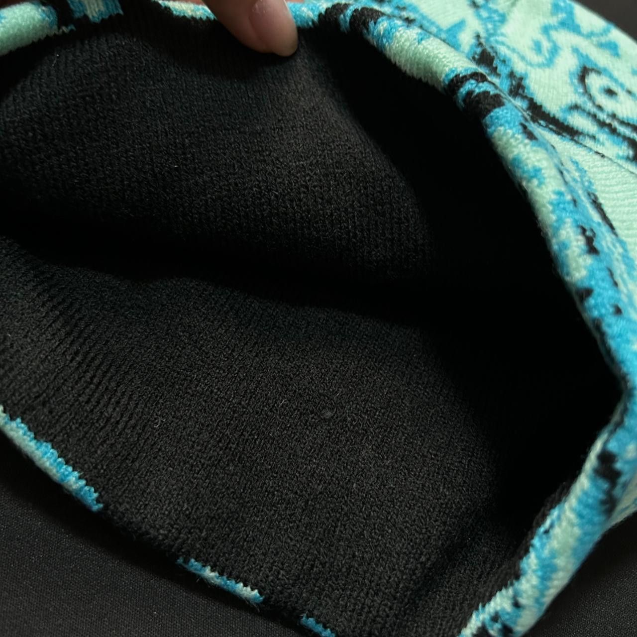 Japanese Brand Repeating Skull Pile Graphic No Cuff Knit Beanie Blue Hat Size ONE SIZE - 4 Thumbnail