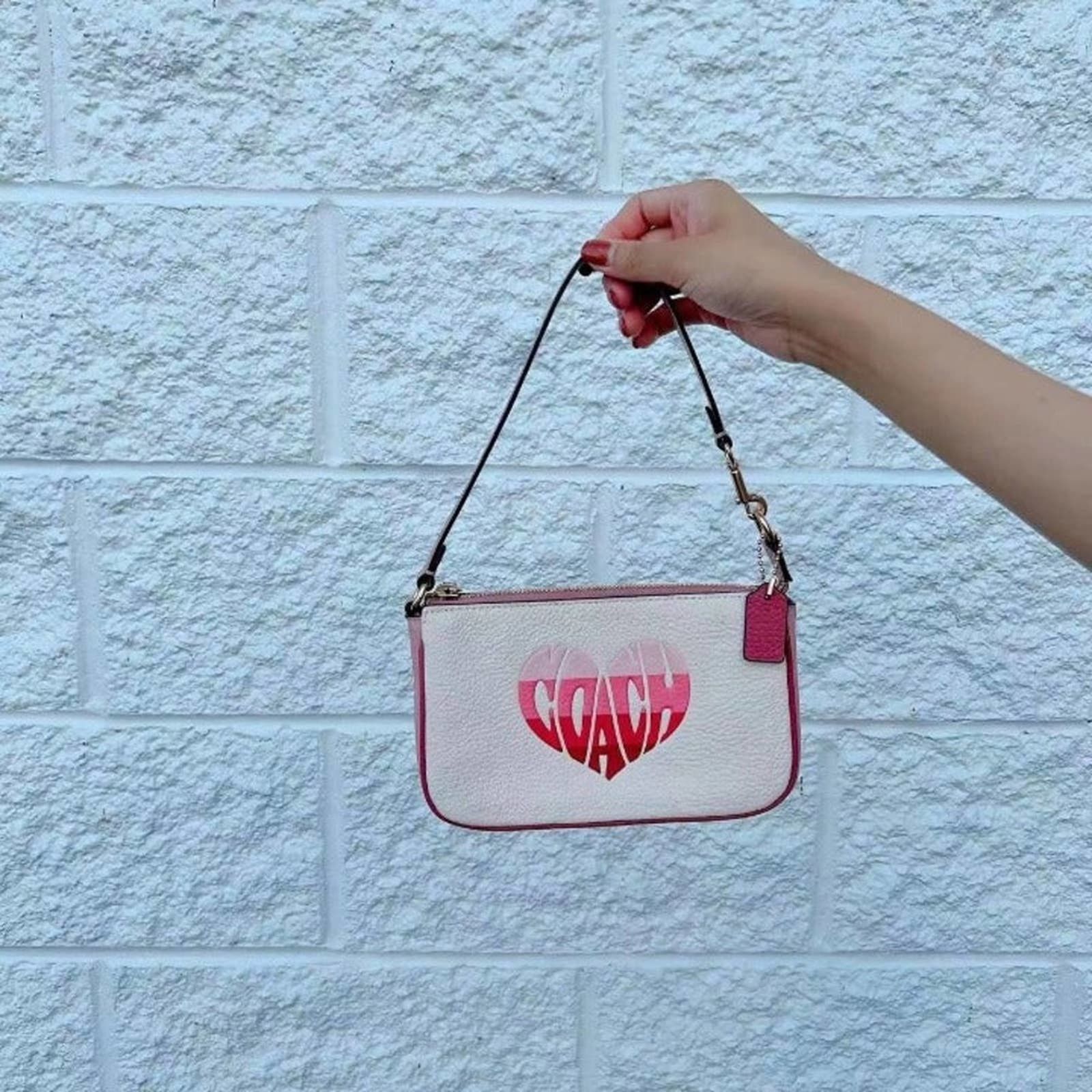 image of Coach Ca797 Nolita 19 With Stripe Heart Motif In Chalk Multi in White, Women's