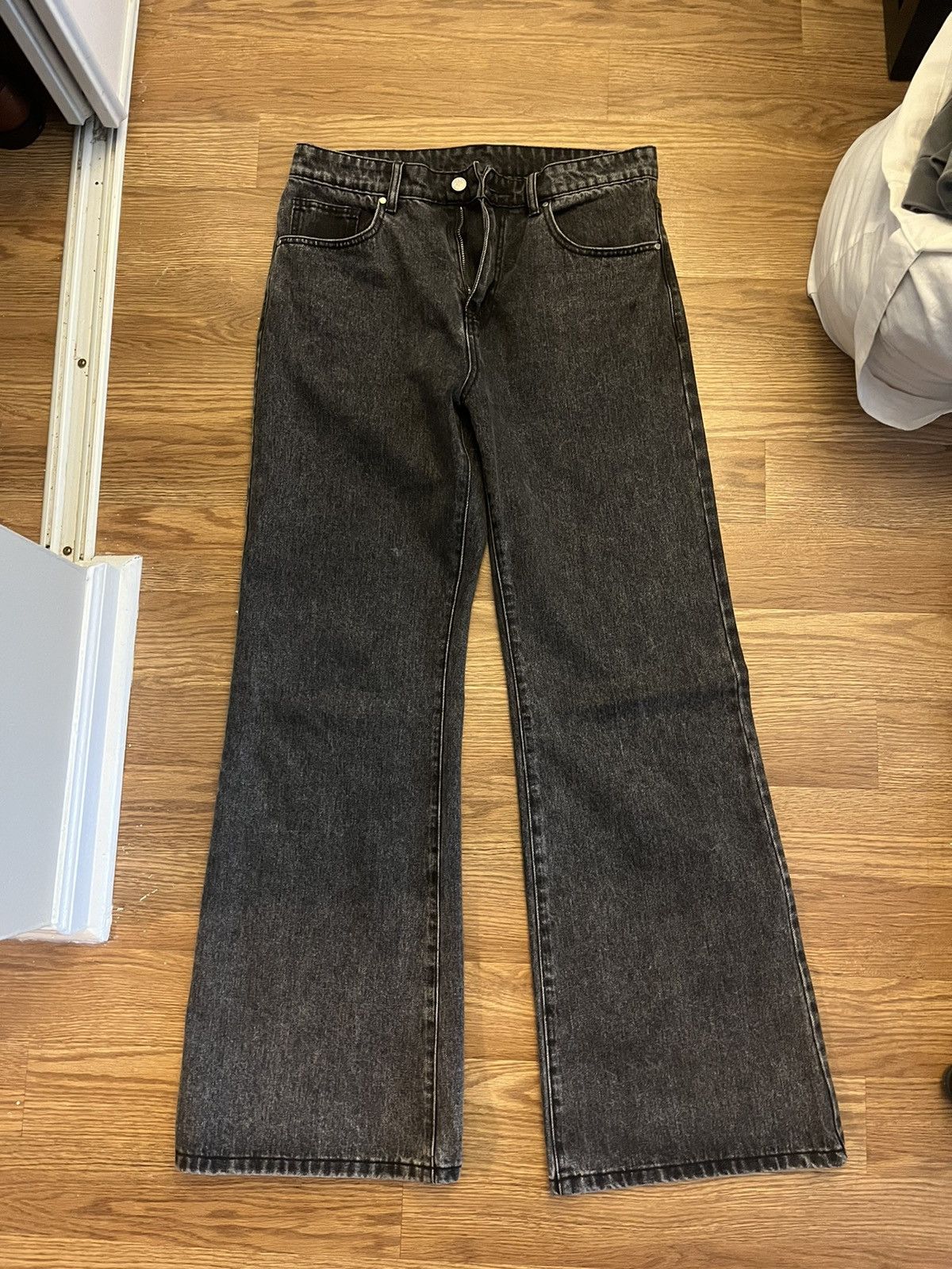 basketcase gallery basketcase flair flare denim faded black | Grailed 