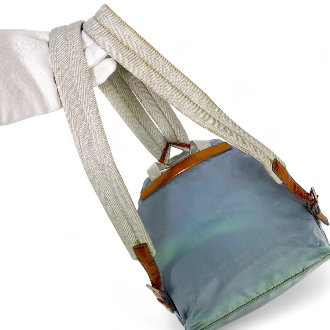 Prada Prada - Light Blue Nylon Leather Backpack Rucksack Size ONE SIZE - 7 Thumbnail