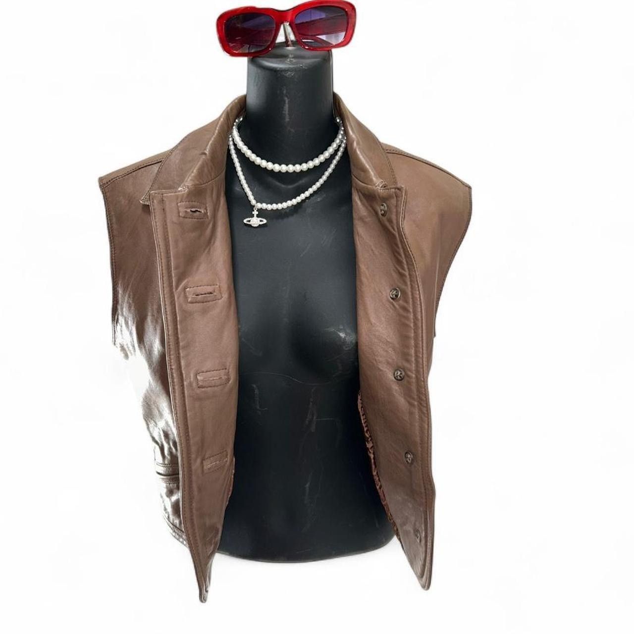 Versace Gianni Versace 80s Rare Vintage Brown Biker leather vest Size ONE SIZE - 3 Thumbnail