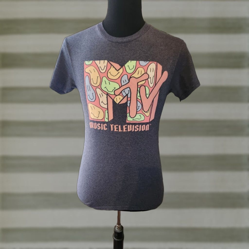 Vintage MTV Short Sleeve T-Shirt Blue Smiley Graphic Print Crew Neck Size S Mens Size US S / EU 44-46 / 1 - 1 Thumbnail