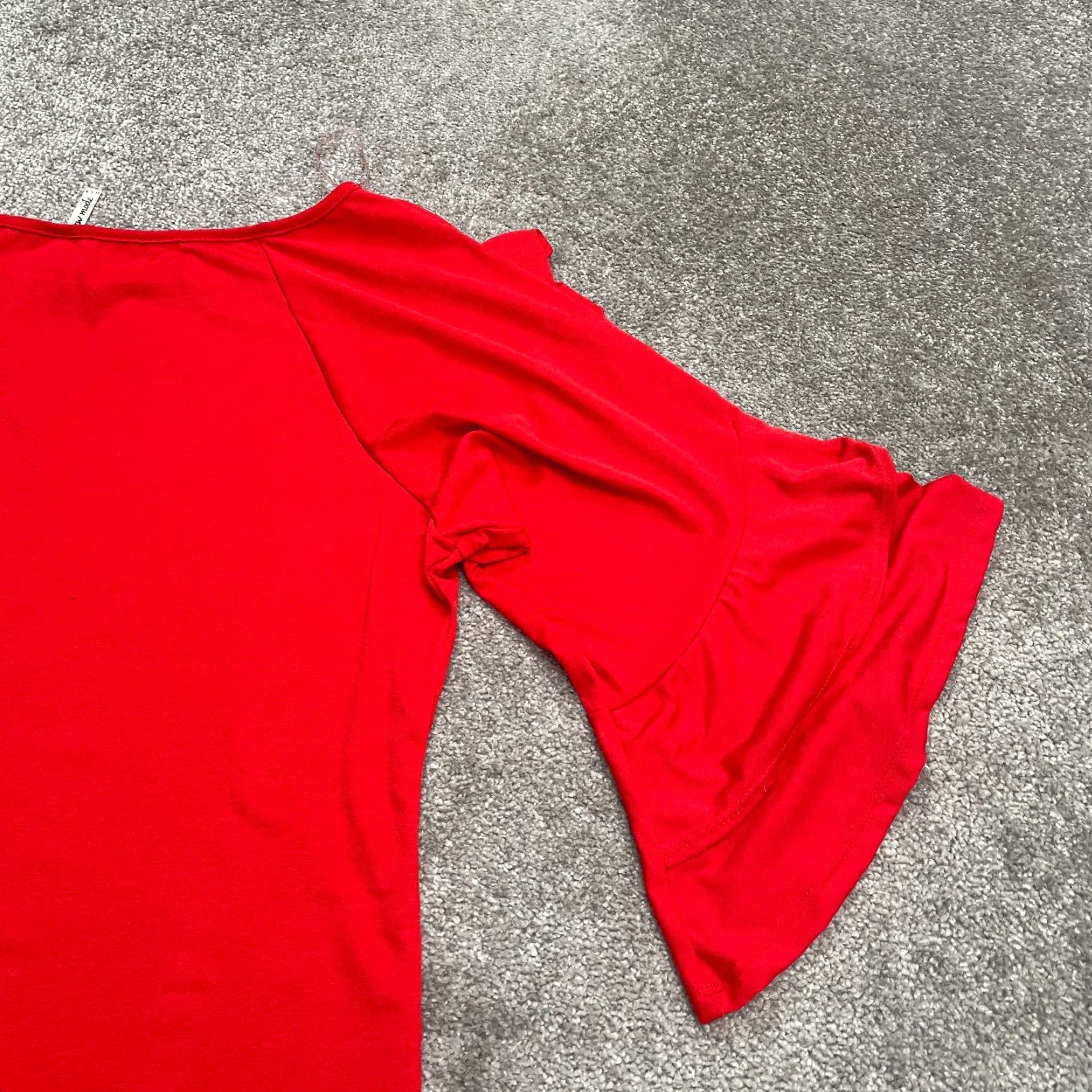 Bell New Mode Blouse Shirt Womens 2XL Red Bell Sleeve Boat Neck Casual Stretch Knit Polyester Spandex Short Sleeve Adult Regular Womens Size XXL / US 16-18 / IT 52-54 - 3 Thumbnail