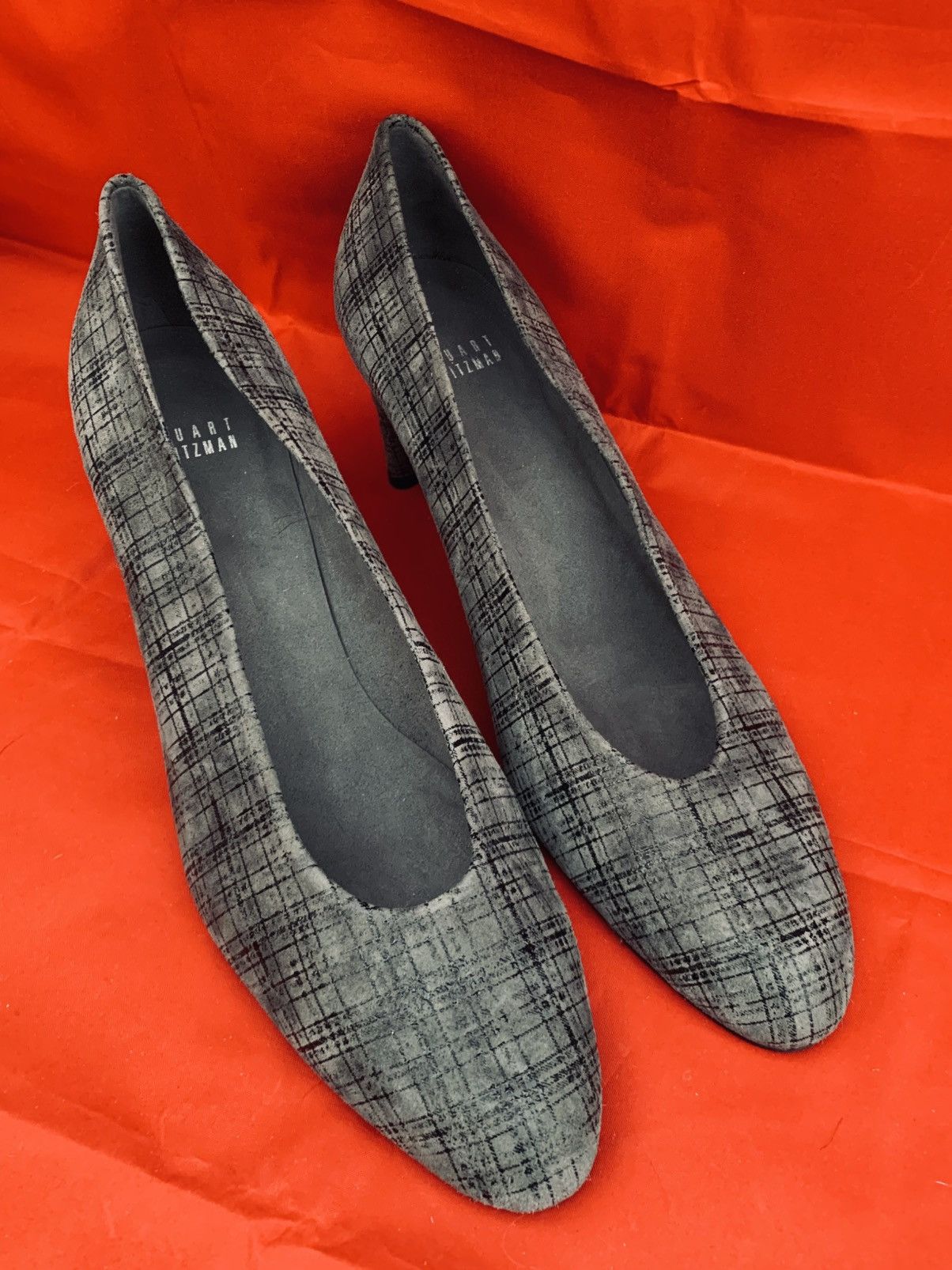 Stuart Weitzman NEW Stuart Weitzman Grey/Black Plaid Suede Block Pump Heels Size US 11 / IT 41 - 2 Thumbnail