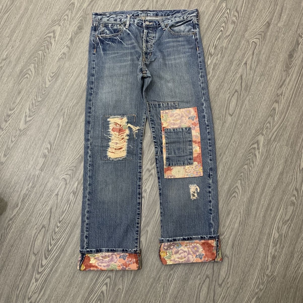 Takeo Kikuchi 🇯🇵Vintage'90s TAKEO KIKUCHI Distressed Patchwork Pant🇯🇵 Size US 35 - 2 Thumbnail