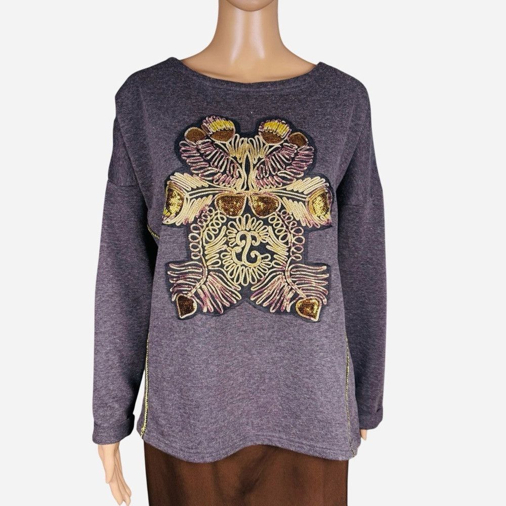 Custo Barcelona Custo Barcelona Embroidered French Terry Brown Sweatshirt S Size L / US 10 / IT 46 - 1 Thumbnail