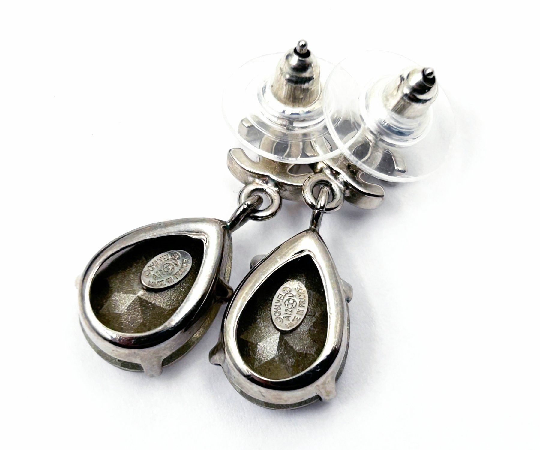 Chanel Chanel Silver CC Tear Drop Crystal Shiny Piercing Earrings Size ONE SIZE - 3 Thumbnail