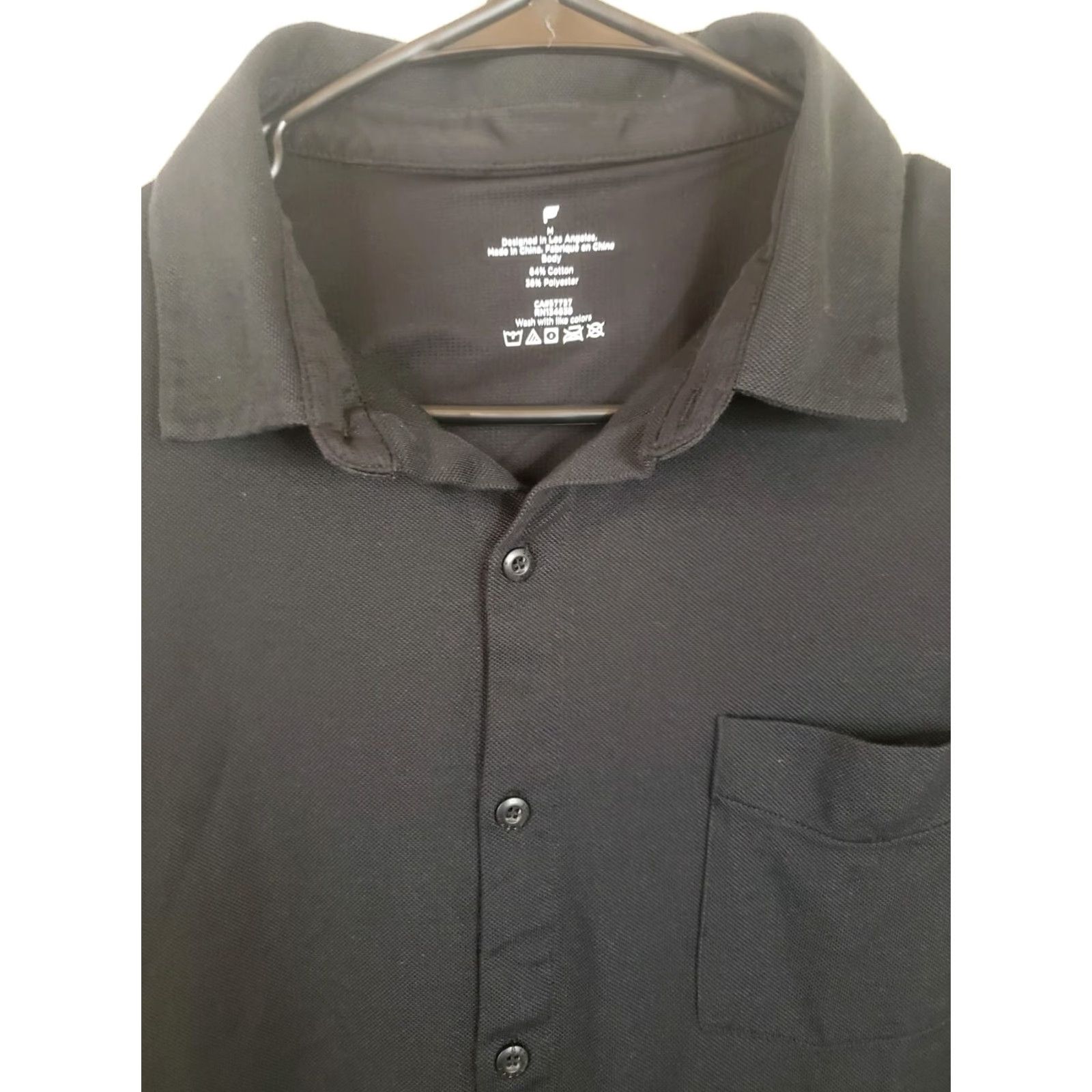 Fabletics Fabletics Button-Up Shirt Black Knit Cotton Blend Long Sleeve Collared Logo Pocket Casual Workwear Country China Men M Regular Width: N/A Size US M / EU 48-50 / 2 - 4 Thumbnail