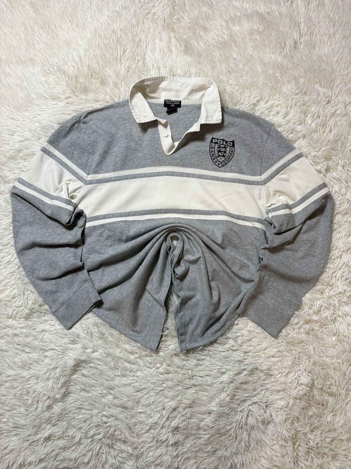 Ralph Lauren Grey & White Rugby Shirt Ralph Lauren Men’s XL – Vintage Size US XL / EU 56 / 4 - 1 Thumbnail