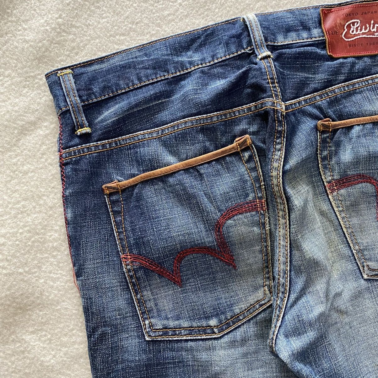 Japanese Brand Vintage Edwin Blue Trip Distressed Leather Pocket Jeans w34 Size US 34 / EU 50 - 9 Thumbnail