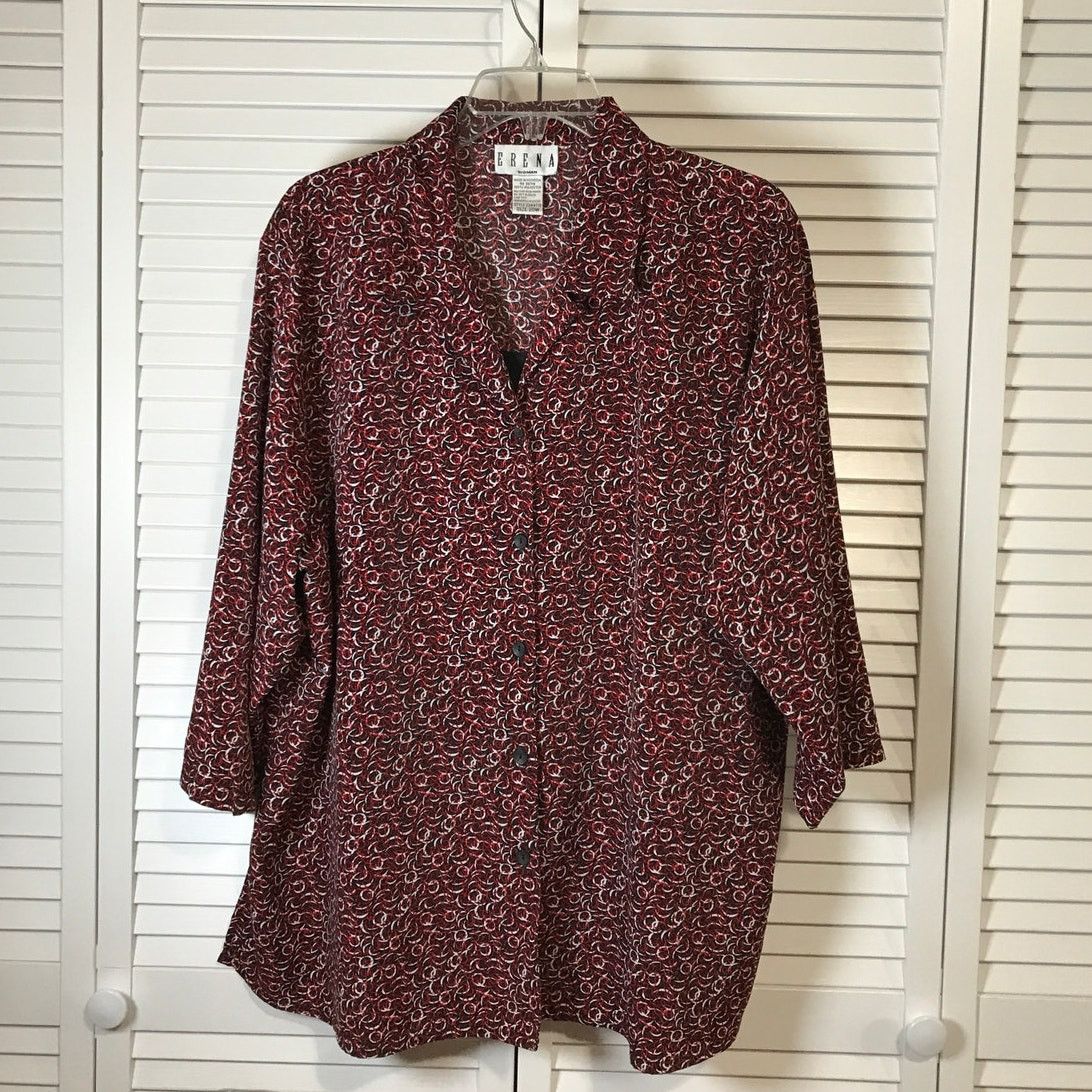 Other ERENA Vintage Red Geometric Collared ¾ Sleeve Blouse 20W Size 3XL / US 20-22 - 1 Thumbnail