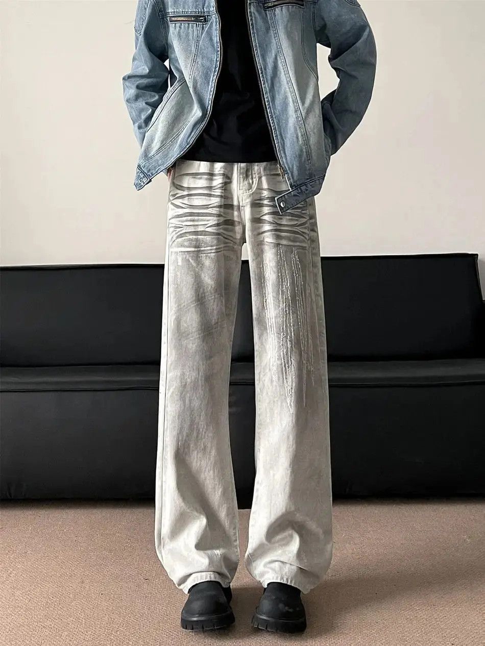 Japanese Brand Retro loose dirty dyed white wide leg jeans Size US 32 / EU 48 - 2 Thumbnail