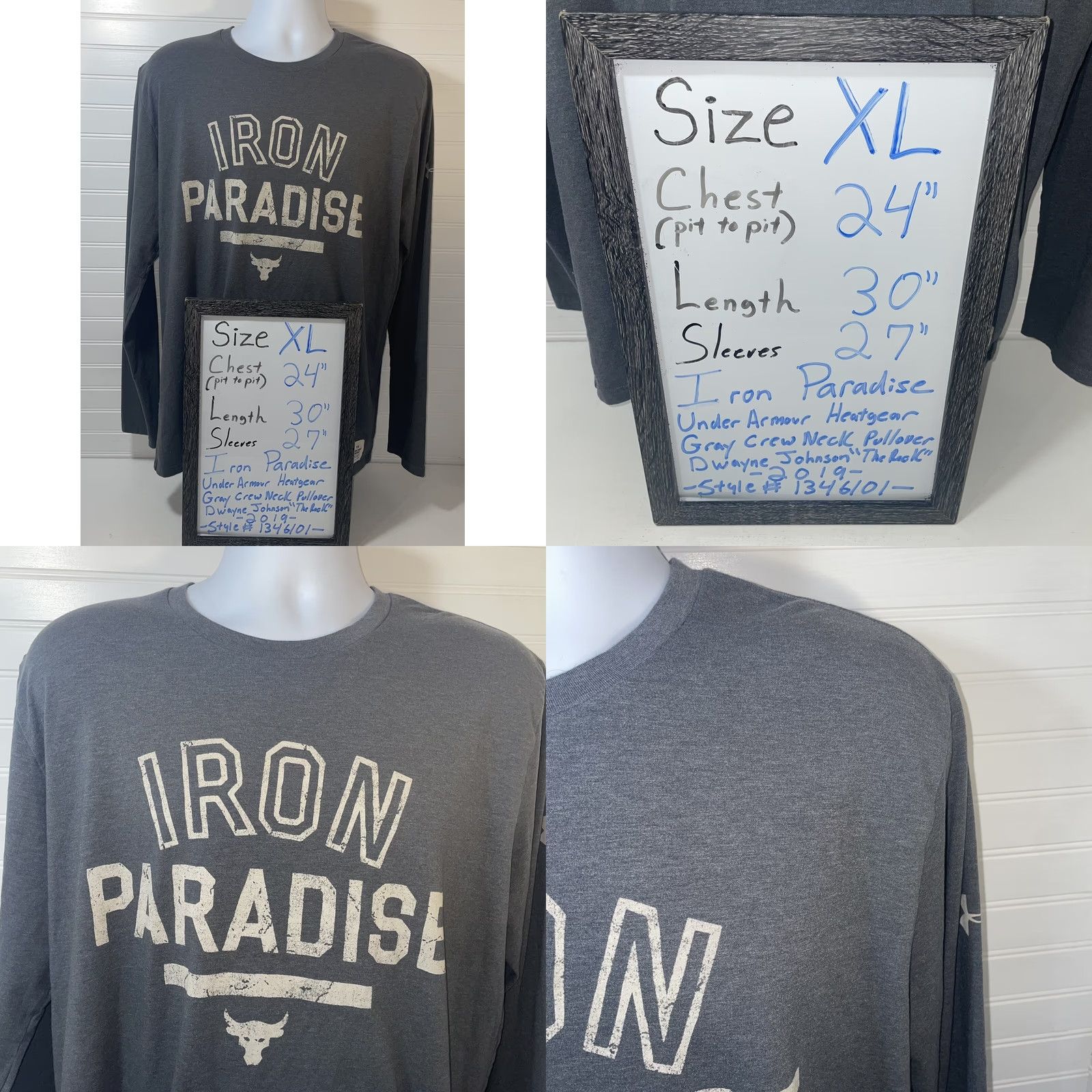 Under Armour Under Armour Shirt Men XL Long Sleeve HeatGear Gray Iron Paradise The Rock Logo Crew Neck Sports Gym Activewear Size US XL / EU 56 / 4 - 10 Thumbnail