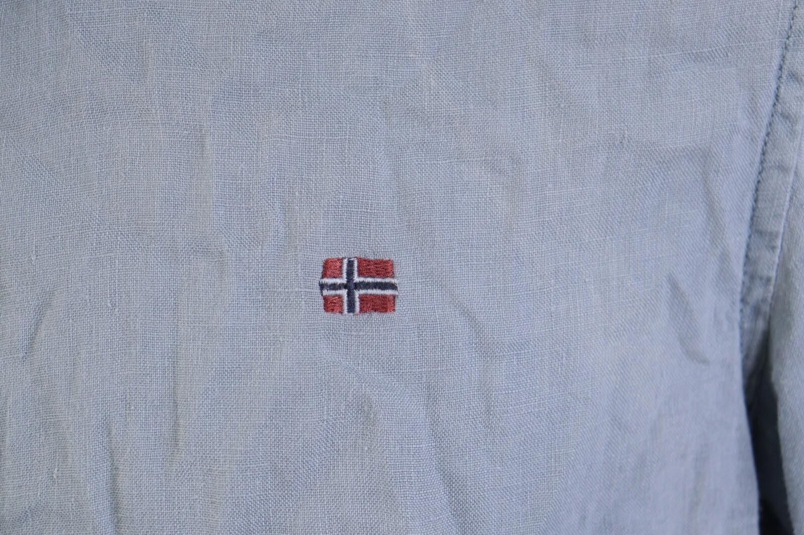 Napapijri Napapijri Slim Linen Blue Button Down Shirt Size XL Size US XL / EU 56 / 4 - 4 Thumbnail