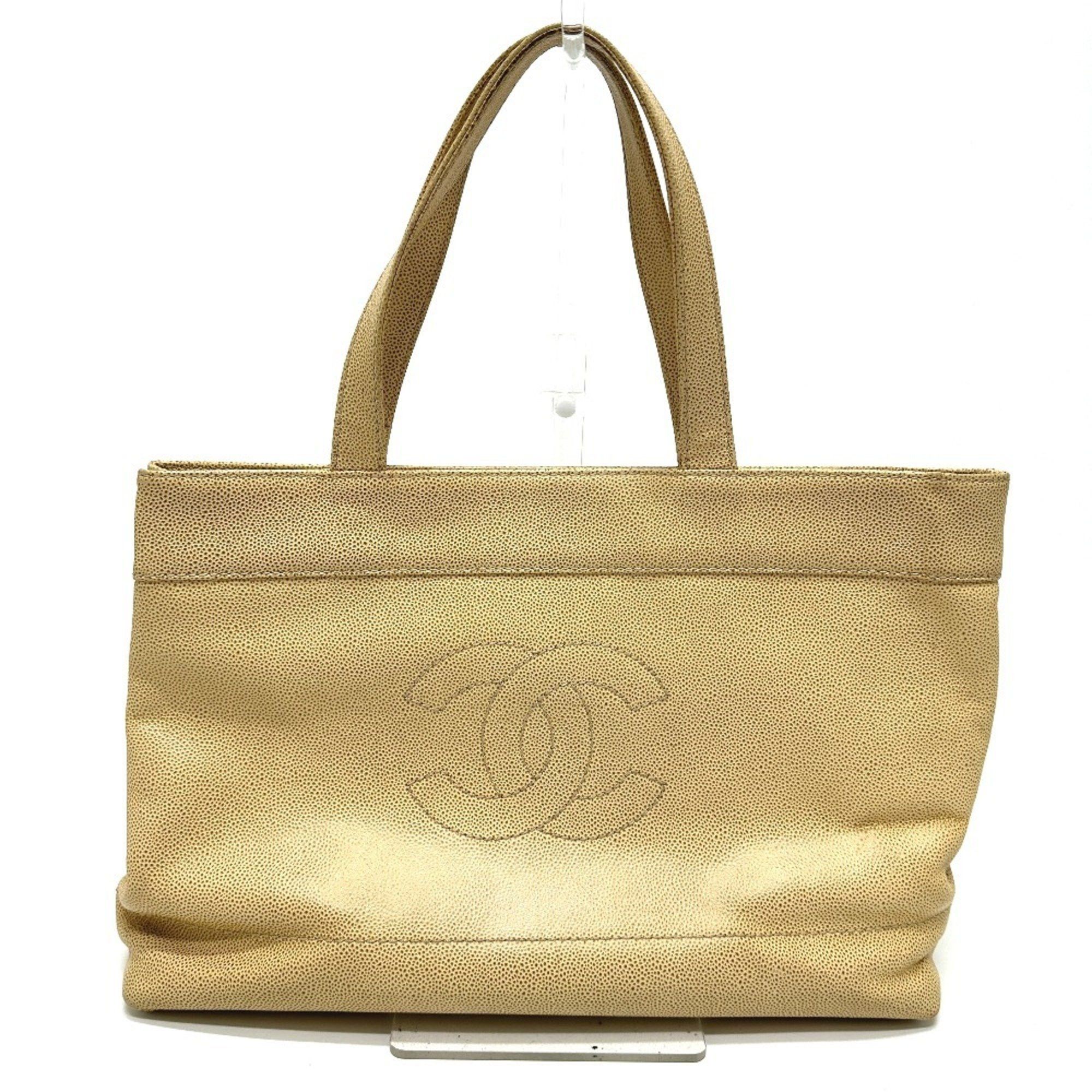 CHANEL Coco Mark CC Tote Bag in Caviar Leather Beige