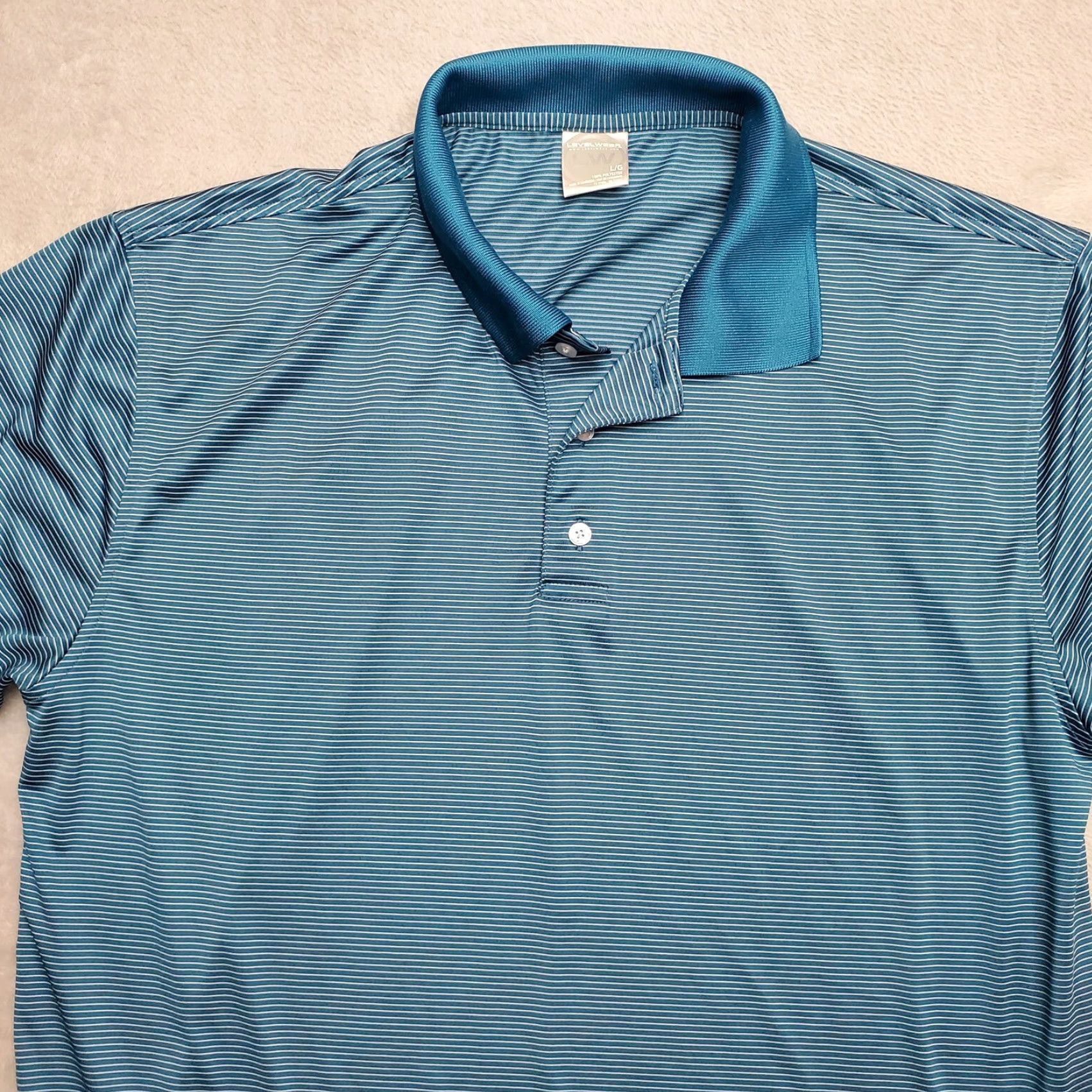 Vintage VINTAGE Levelwear Shirt Mens Large Blue Striped Polo 100% Polyester Short Sleeve Golf LW Size US L / EU 52-54 / 3 - 2 Thumbnail