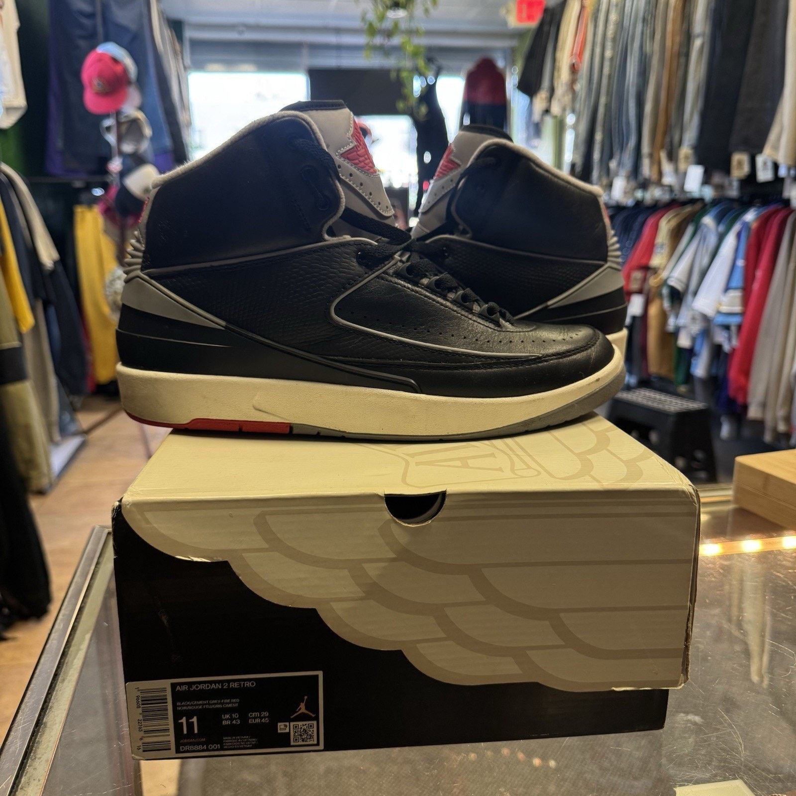 Jordan Brand Size 11-Air Jordan 2 Retro Sneakers Black Cement Gray Red Size US 11 / EU 44 - 9 Thumbnail
