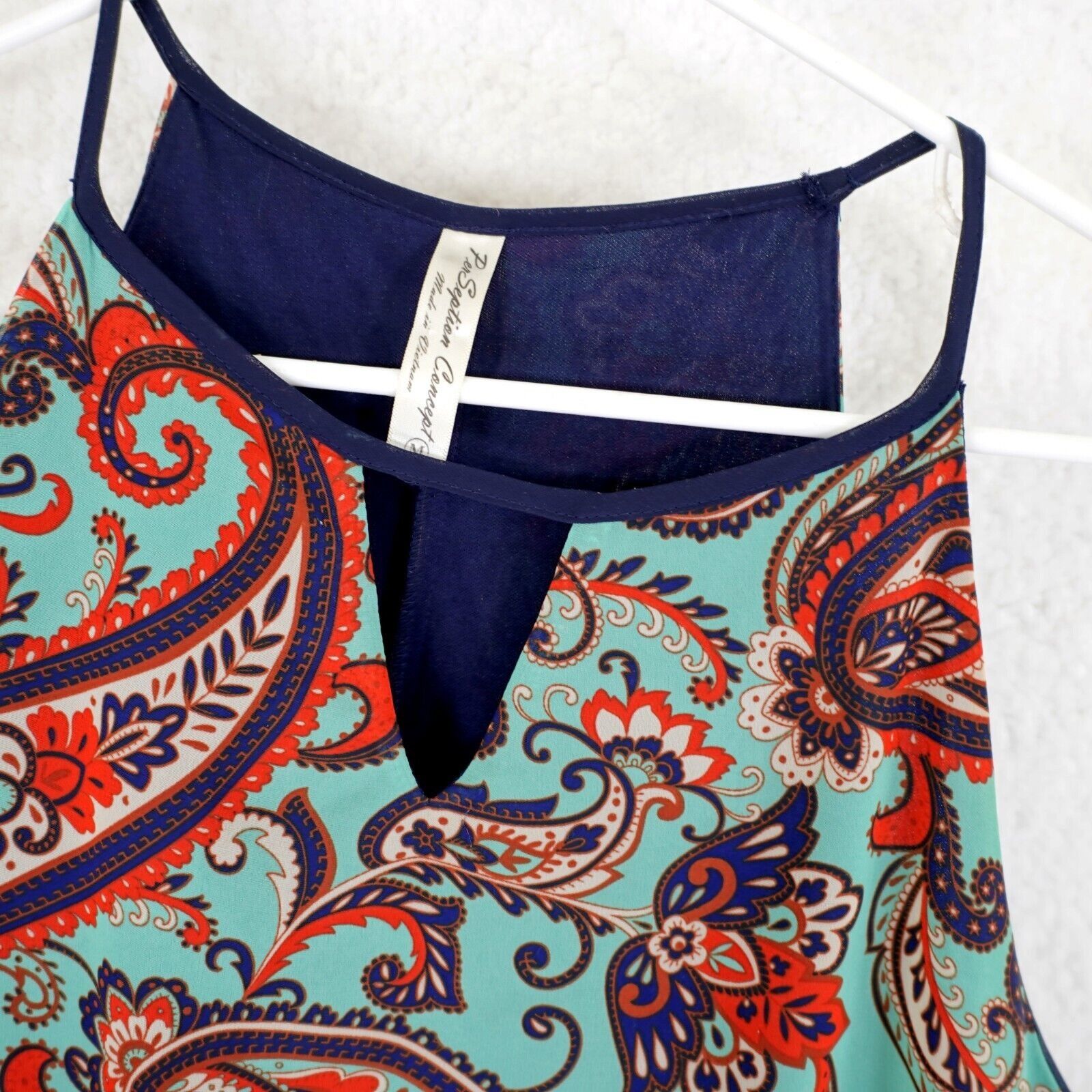 Vintage Perseption Concept Medium Teal Blue Red Paisley Spaghetti St Size M / US 6-8 / IT 42-44 - 4 Thumbnail