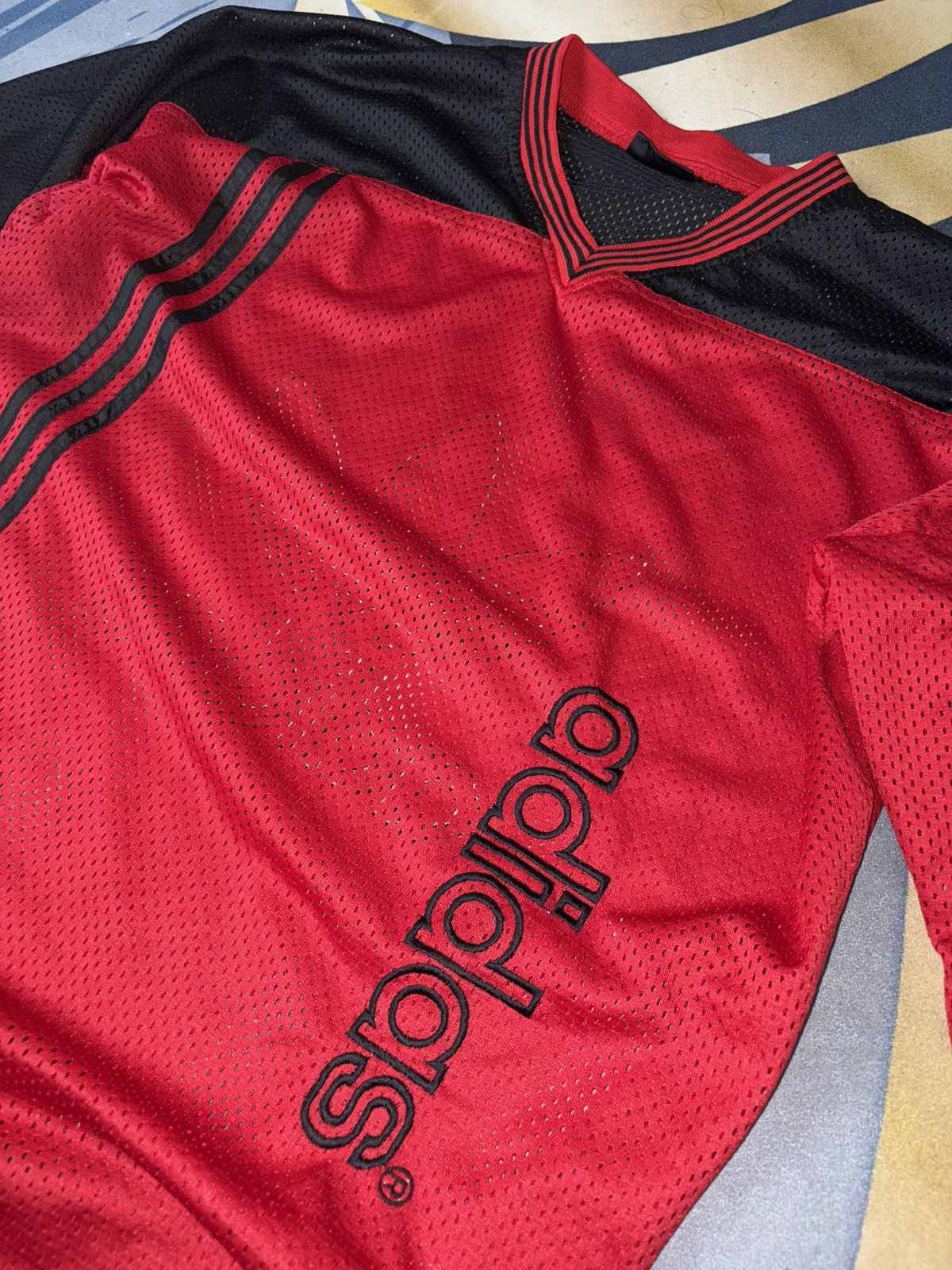 Adidas Vintage Adidas Mesh Jersey Red Black Y2K Size US L / EU 52-54 / 3 - 2 Thumbnail