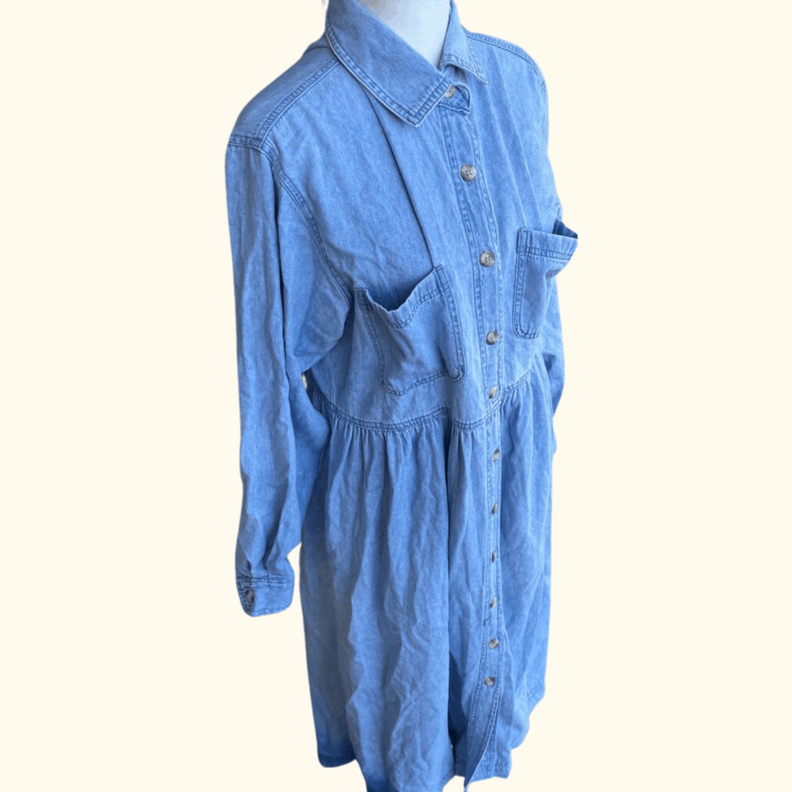 Vintage VTG Shirt Dress | Fads Light Blue Denim | 90s Utility Femme Size M / US 6-8 / IT 42-44 - 3 Thumbnail