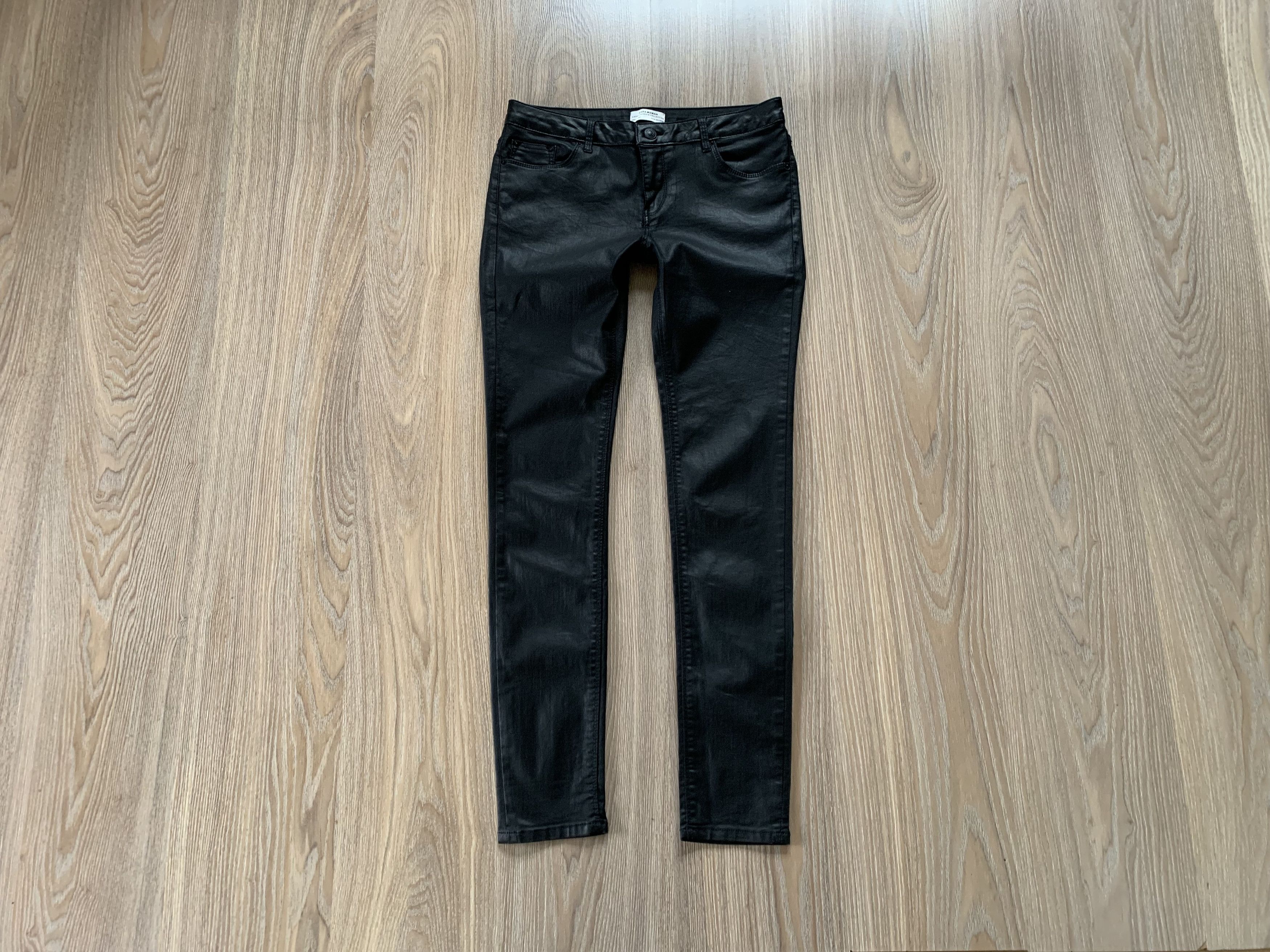 Zara Woman Premium Denim Collection Black Wax Jeans