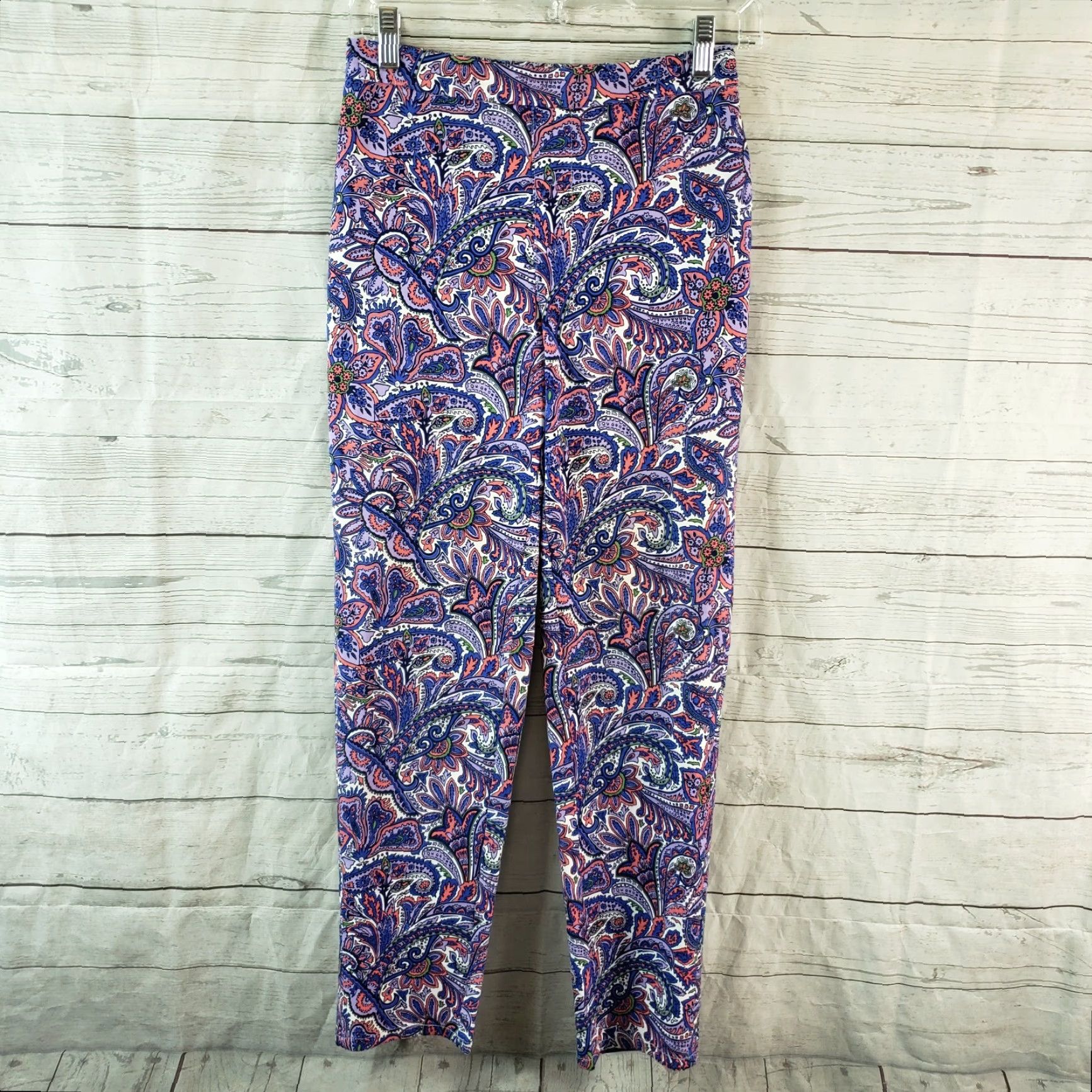 Isaac Mizrahi Isaac Mizrahi Live Womens Pull On Pants Sz 2 Blue Paisley Cotton Blend - Pants Womens Regular 2 Blue Paisley 28 in Inseam Size 26" / US 2 / IT 38 - 2 Thumbnail