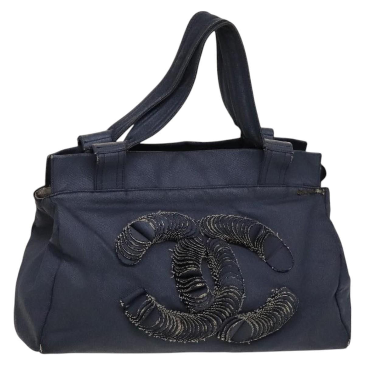 Chanel Coco Mark Tote Bag Coated Canvas Blue Cc Auth Ba1682, Women's