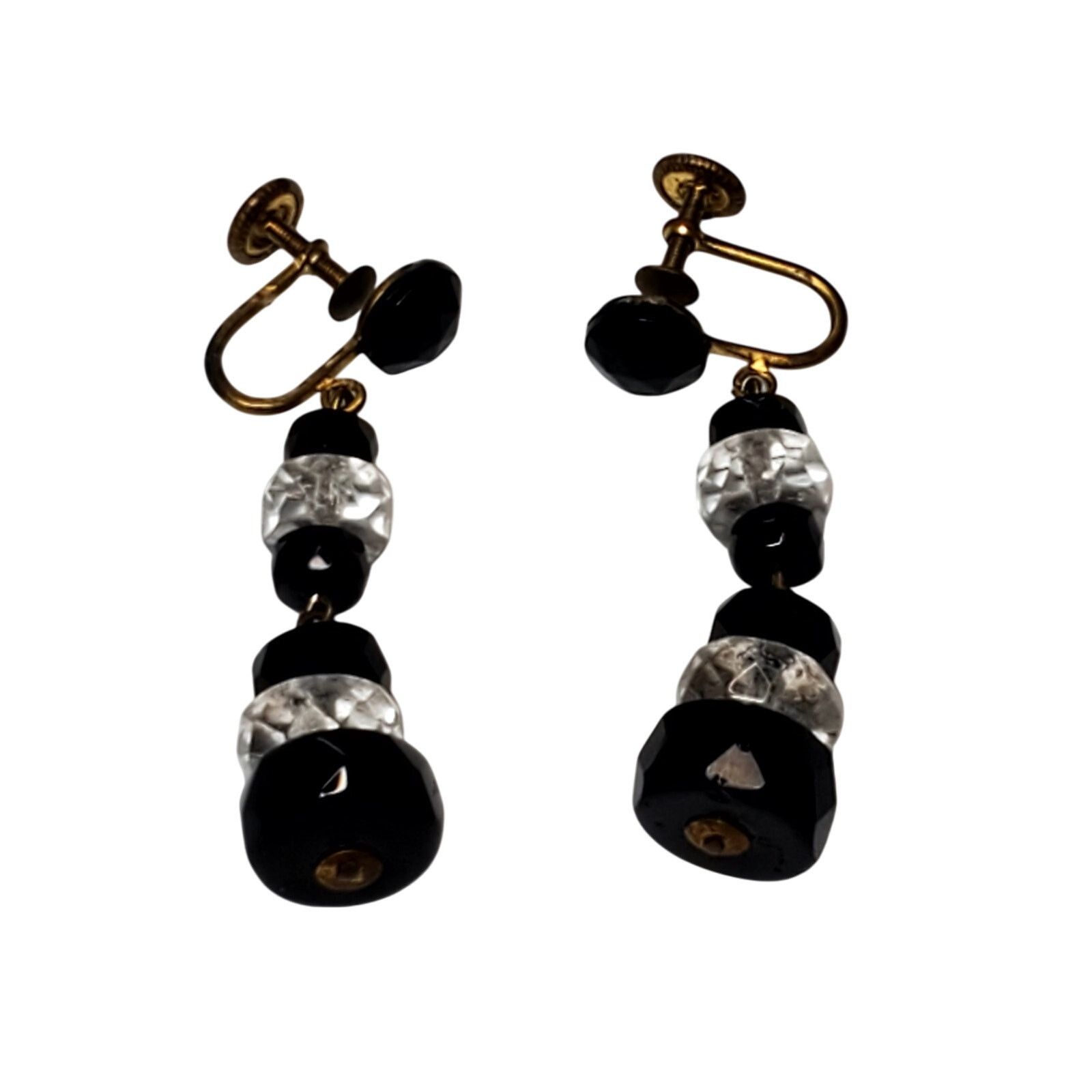 Other Western Germany Faceted Bead Dangle Screw Back Earrings 2" Size ONE SIZE - 1 Thumbnail