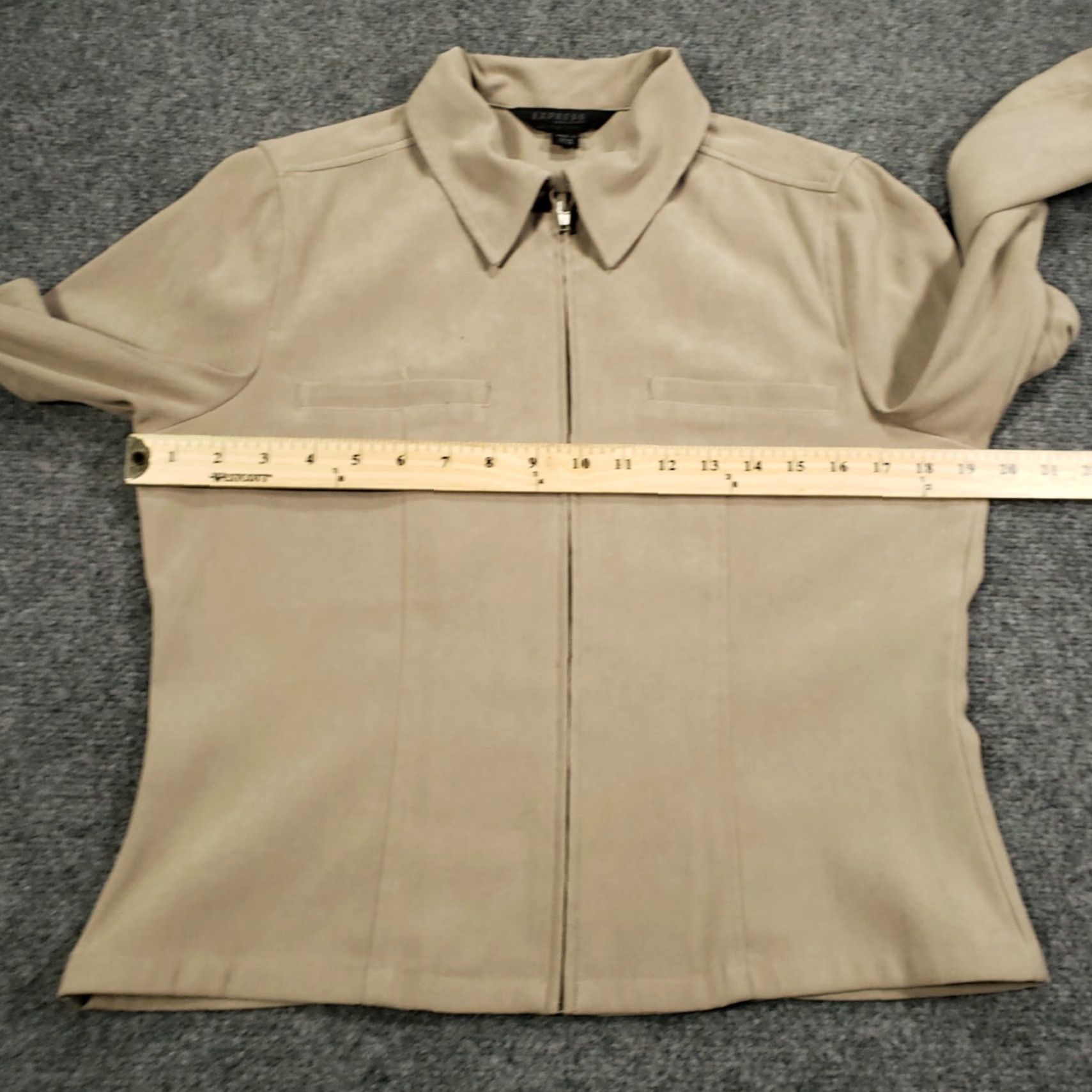 Express Express Jacket Womens 7/8 Khaki Full Zip Stretch Collared Long Sleeve Faux Suede Beige XS-XL Solid Zipper Casual Size M / US 6-8 / IT 42-44 - 7 Thumbnail