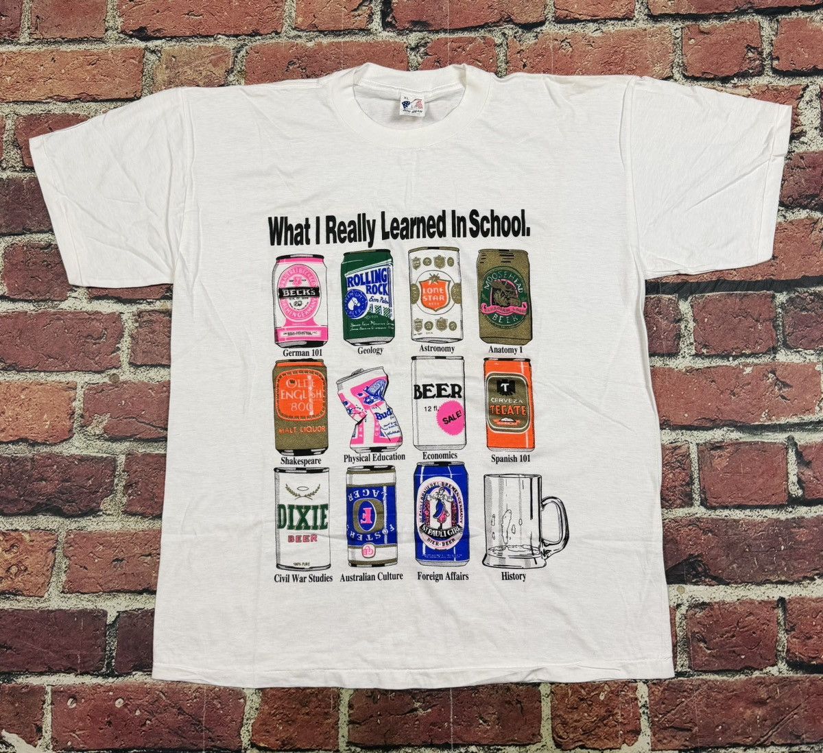 Budweiser What I Really Learned In School Beer Tee Single Stitch 90s Size US XL / EU 56 / 4 - 1 Thumbnail