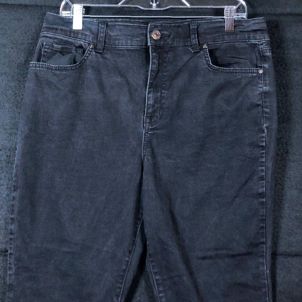 Vintage Terra & Sky Womens Jeans Black Denim Petite Skinny Leg Stretch 14P Size 36" / US 14 / IT 50 - 2 Thumbnail