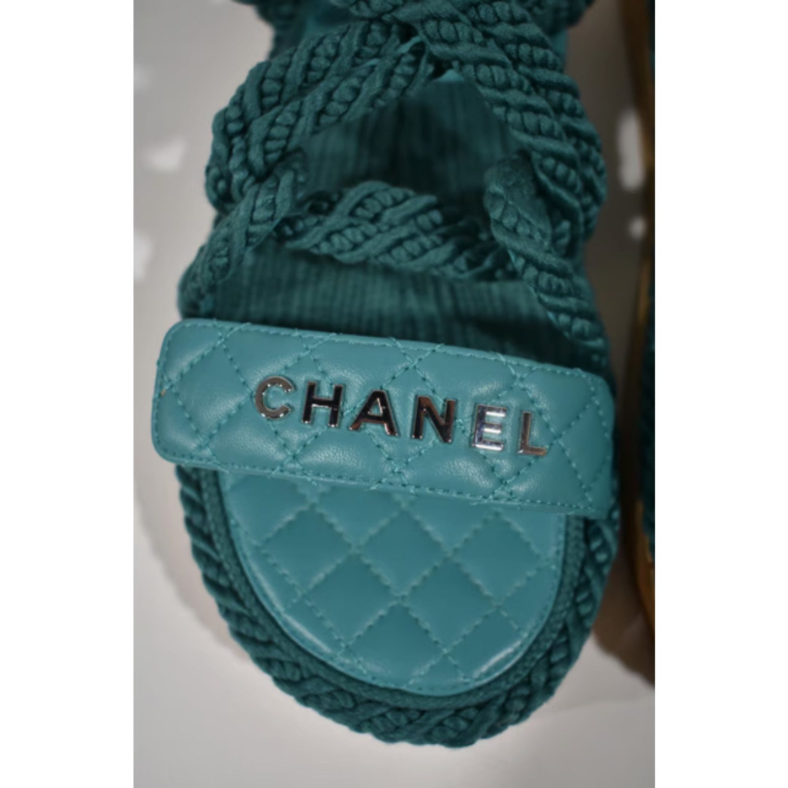 Chanel Chanel 21S Dad Green Blue Cord Rope CC Quilted Mule Size US 10 / IT 40 - 11 Thumbnail