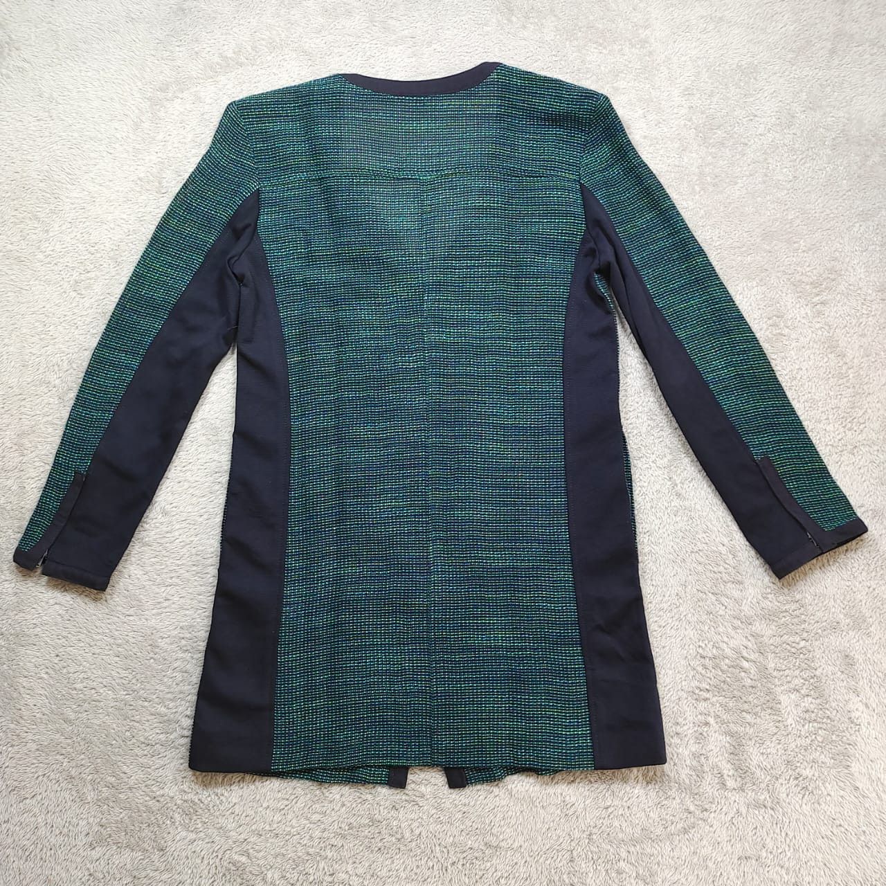 Antonio Berardi Berardi Iridescent Metallic Tweed Zip Cardigan Teal Navy Size M / US 6-8 / IT 42-44 - 2 Thumbnail