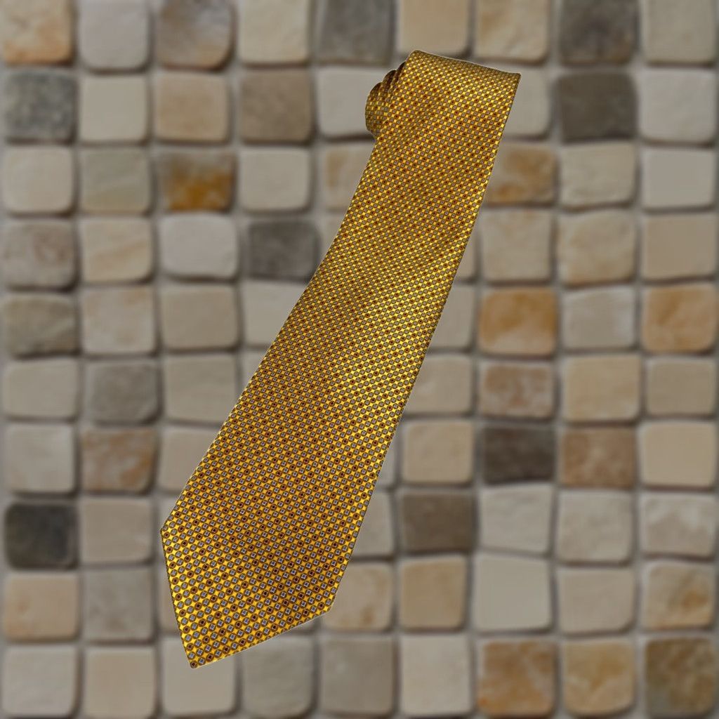 Ermenegildo Zegna Ermenegildo Zegna Tie Geometric 100% Silk Gold Made in Italy Men’s Long 61.25" 3.25" Classic Width Size ONE SIZE - 1 Thumbnail
