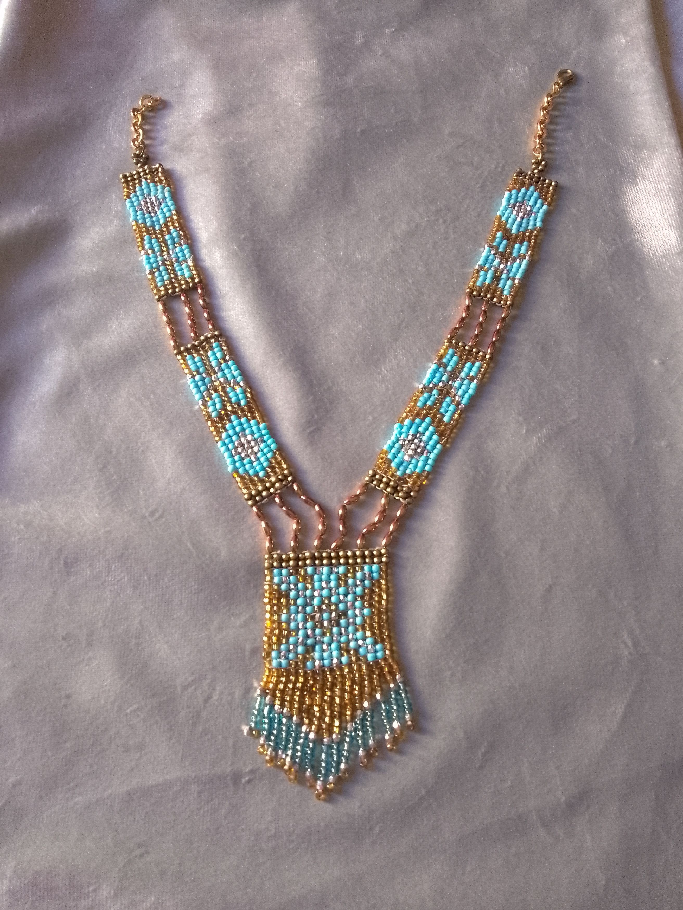 Handmade Necklace Long Native American Ethnic Blue/Gold Size ONE SIZE - 1 Thumbnail