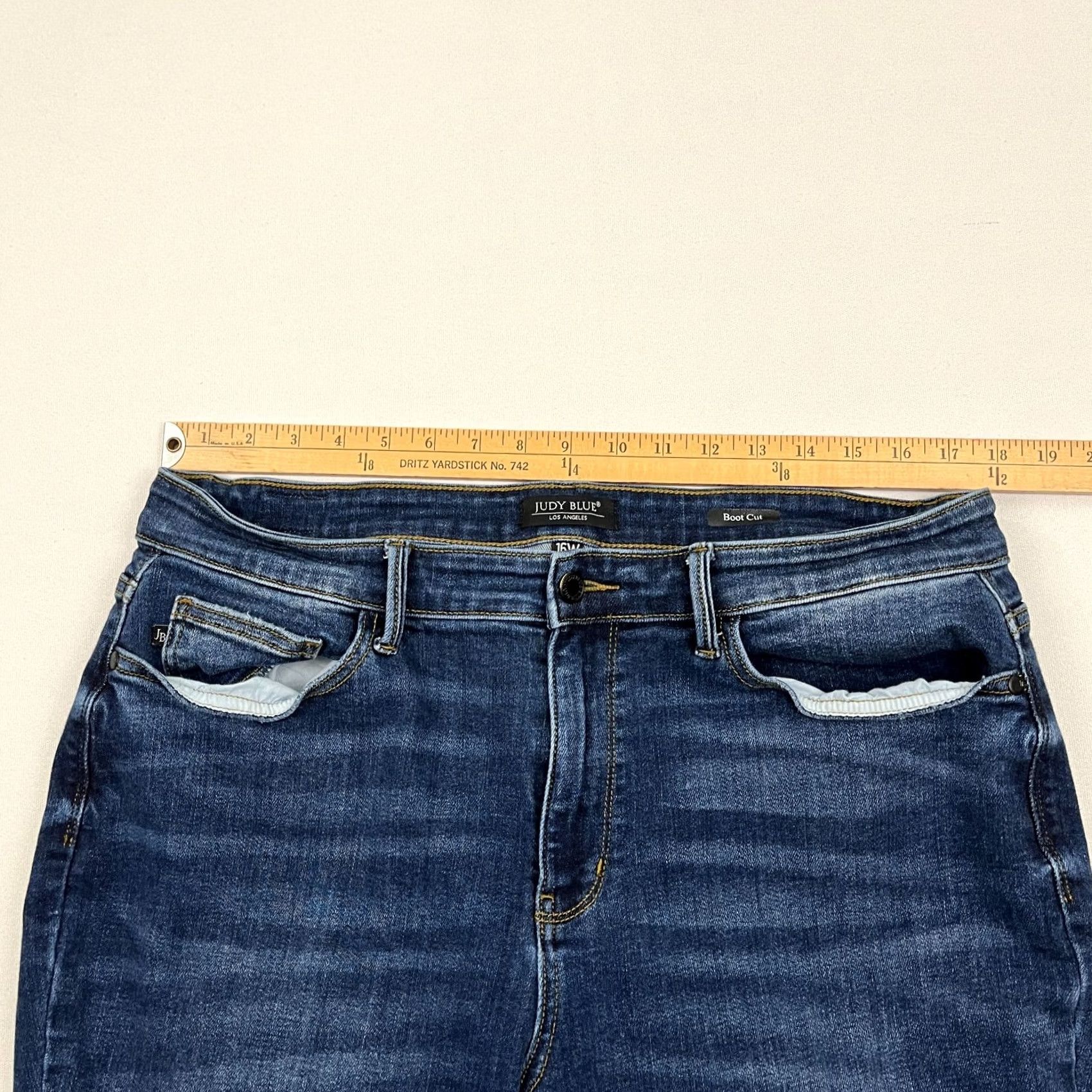 Denime Judy Blue Jeans Size 16W Boot Cut Blue Denim Stretch Frayed Hem Casual Jeans Women 16W Blue Denim Judy Blue Womens Jeans Size 38" / US 16 / IT 52 - 4 Thumbnail