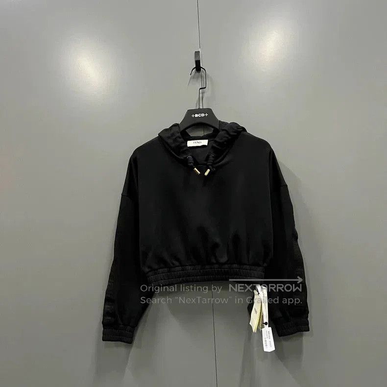 Fendi FENDI Black Cropped Drawstring Hoodie. Size US S / EU 44-46 / 1 - 1 Thumbnail