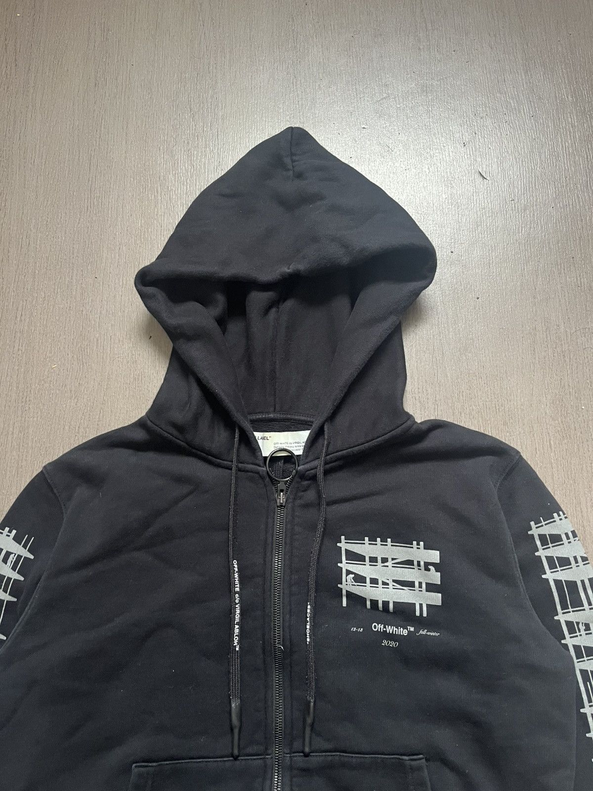 Off White Streetwear Virgil Abloh OFF WHITE FW19 INDUSTRIAL BACK ARROW PRINT ZIP UP HOODIE Grailed
