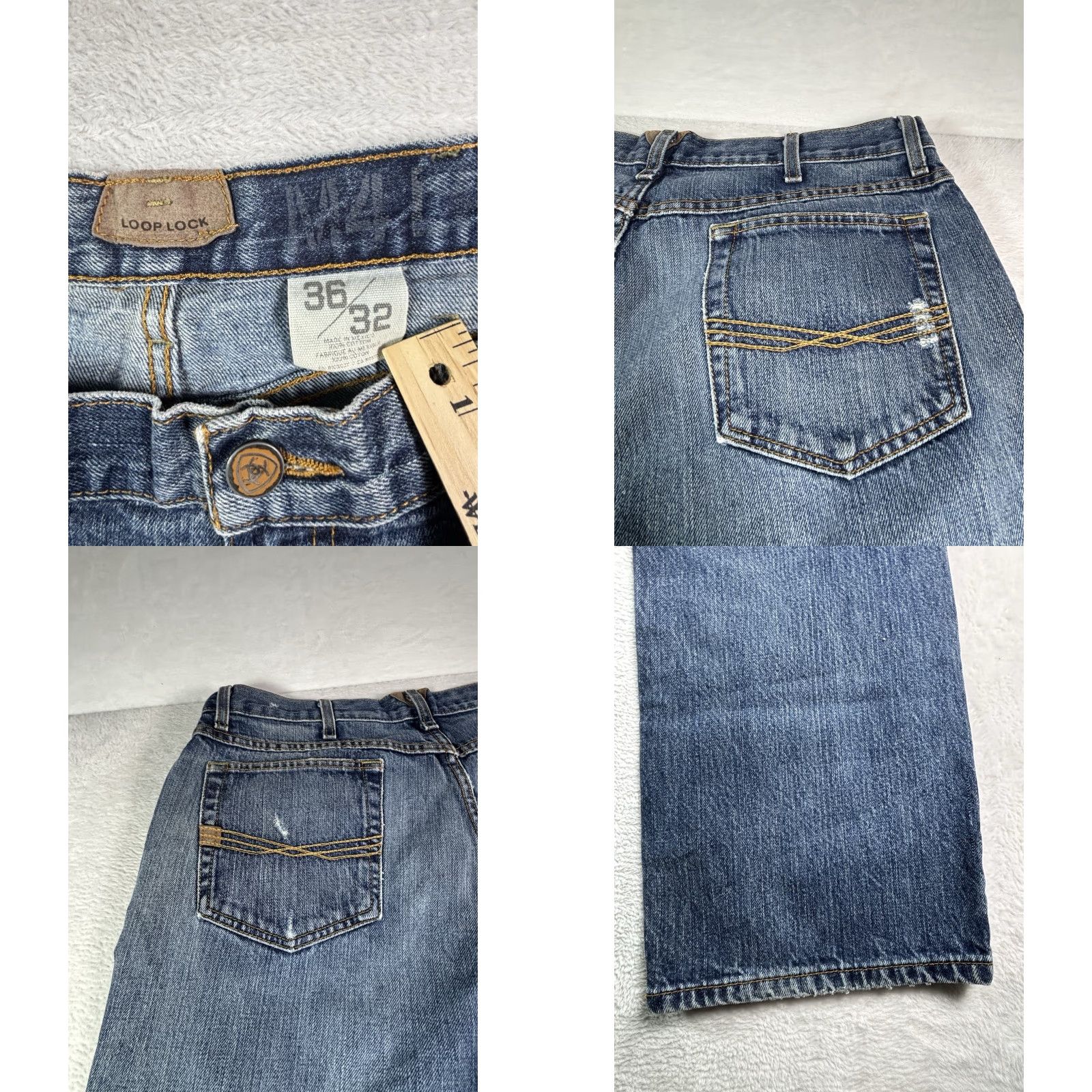 Ariat Ariat Jeans Men's Relaxed Boot Cut M4 Blue Distressed Denim Size 36x32 Med Wash Jeans Size US 36 / EU 52 - 8 Thumbnail